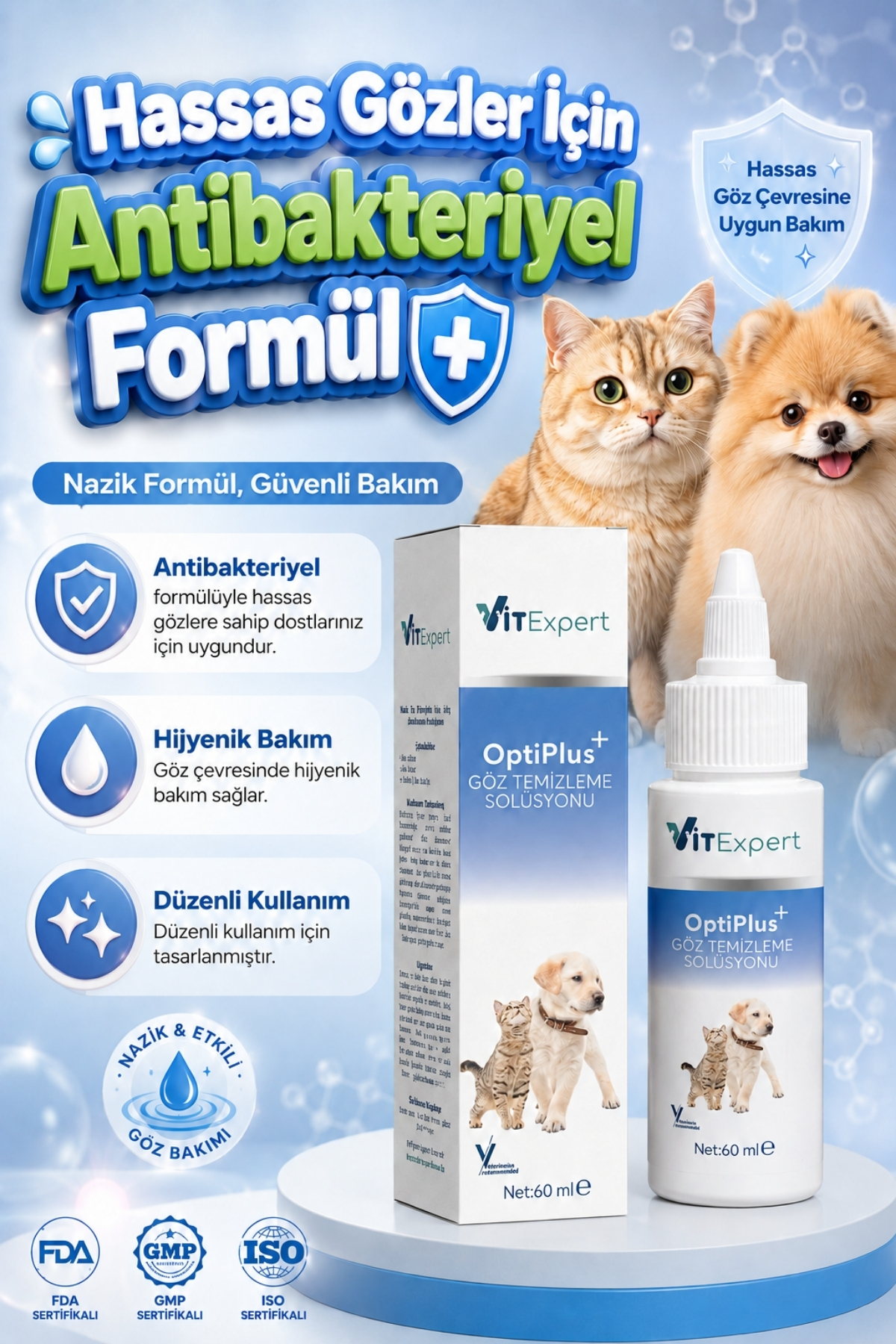 محلول پاک‌کننده چشم گربه و سگ ویت‌اکسپرت Vitexpert OptiPlus