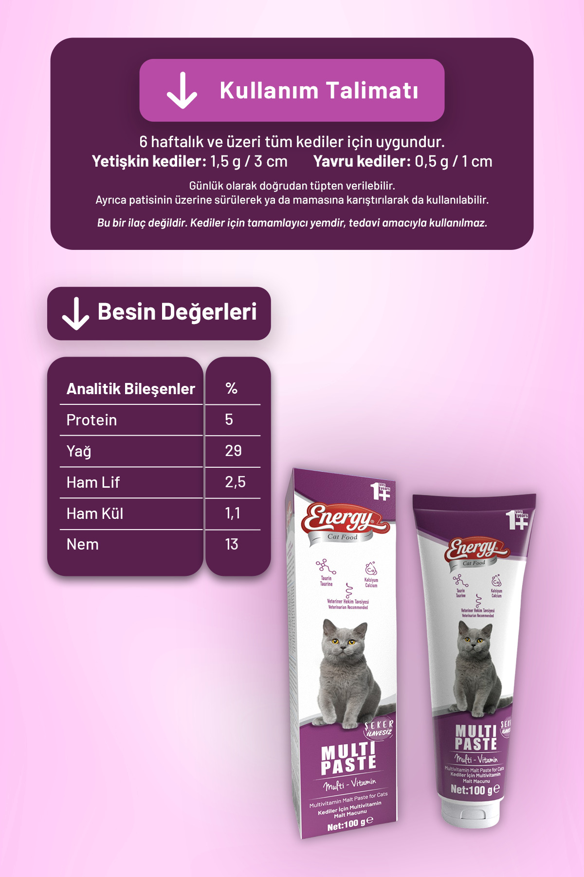 خمیر مولتی گربه بالغ کت فود انرژی Cat Food Energy، ۱۰۰ گرم، بسته ۱۲ عددی