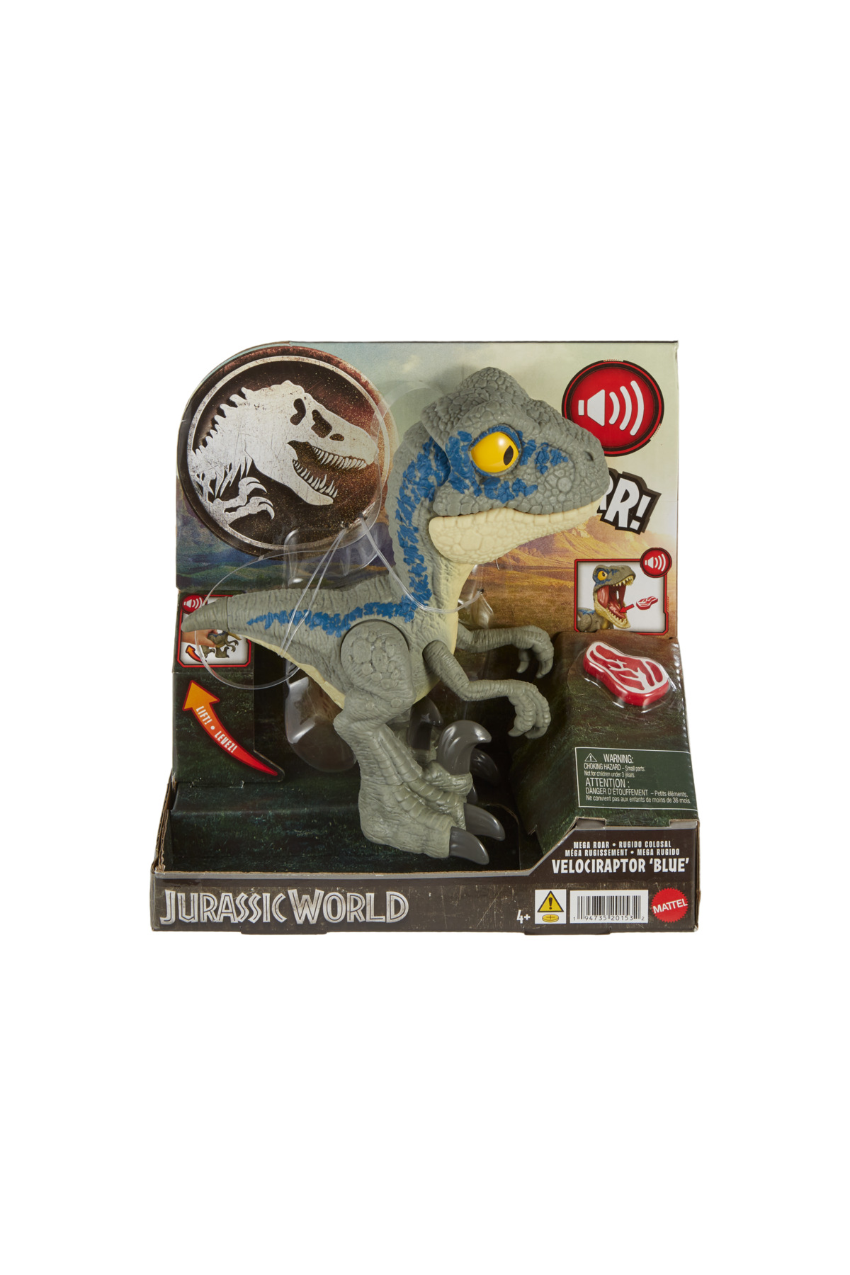 اسباب بازی های فیگور دیگر MATTEL JURASSIC WORLD MEGA ROAR BLUE FIGUR دایناسور با صدا و فک انعطاف پذیر HVB44 Jurassic World