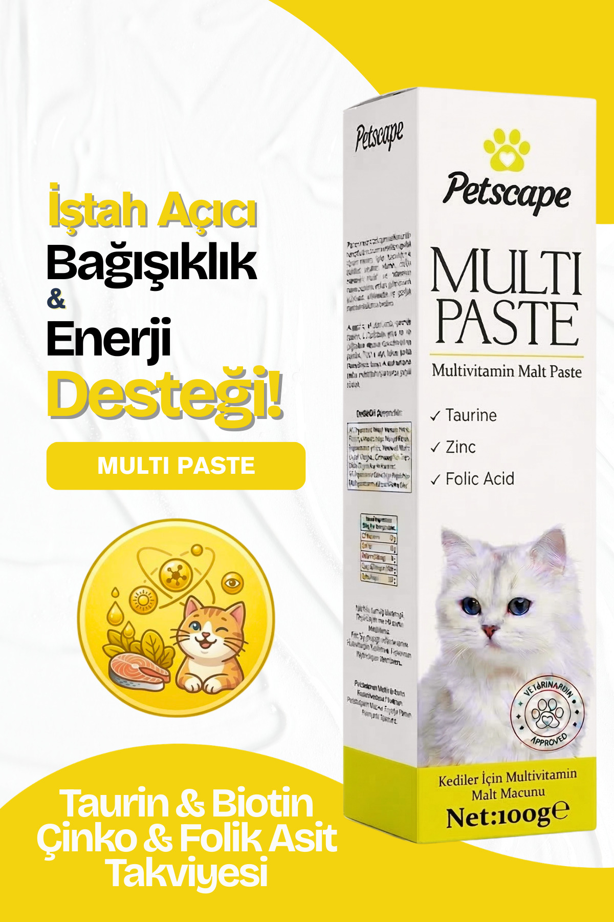 مکمل گربه پت‌اسکیپ Petscape، خمیر مولتی‌ویتامین و مالت به‌همراه قطره Plus+B