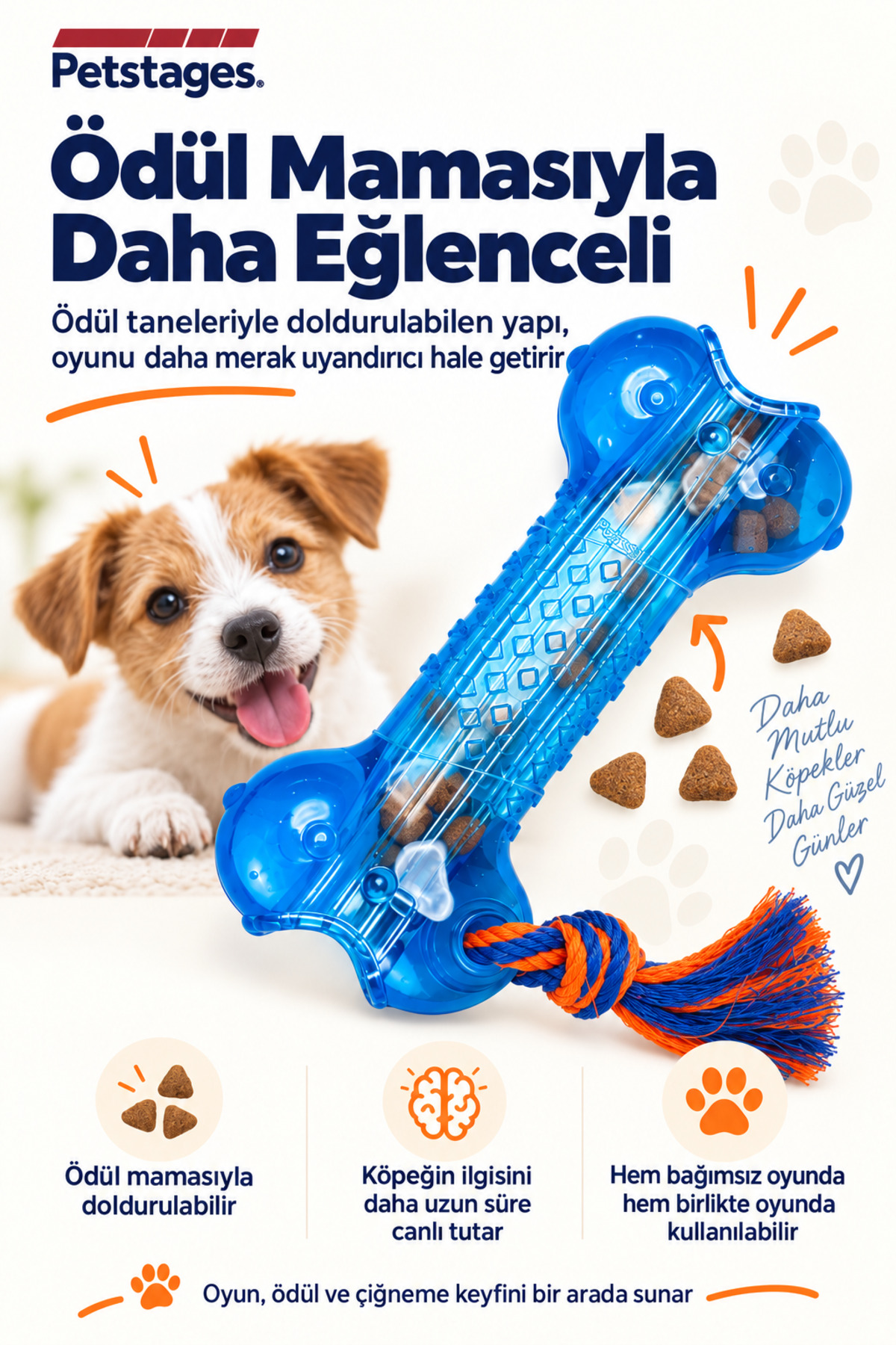 اسباب‌بازی جویدنی استخوانی سگ پت‌استیجز PetStages Orka Bone مدل PG1469 آبی