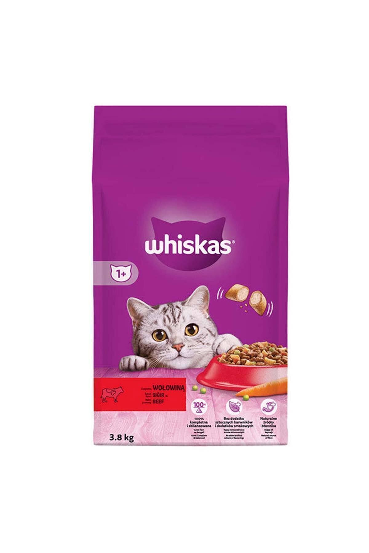 غذای خشک گربه ویسکاس Whiskas با طعم گوشت گاو، بزرگسال، ۳٫۸ کیلوگرم 3,8 Kg