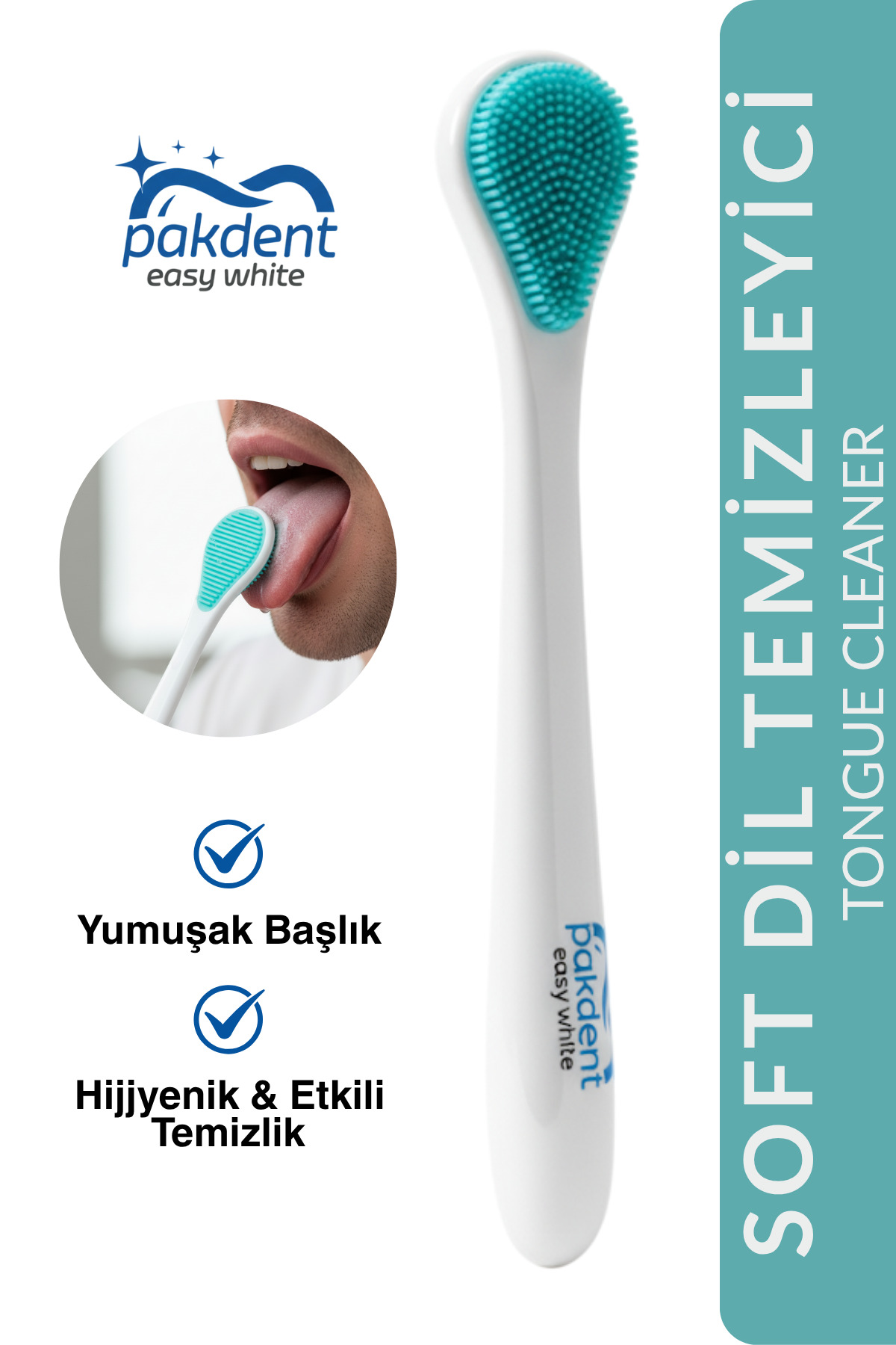تمیزکننده زبان نرم دوطرفه PakDent Easy&White - سیک زبان سیلیکونی + پاک‌کننده پلاک حرفه‌ای