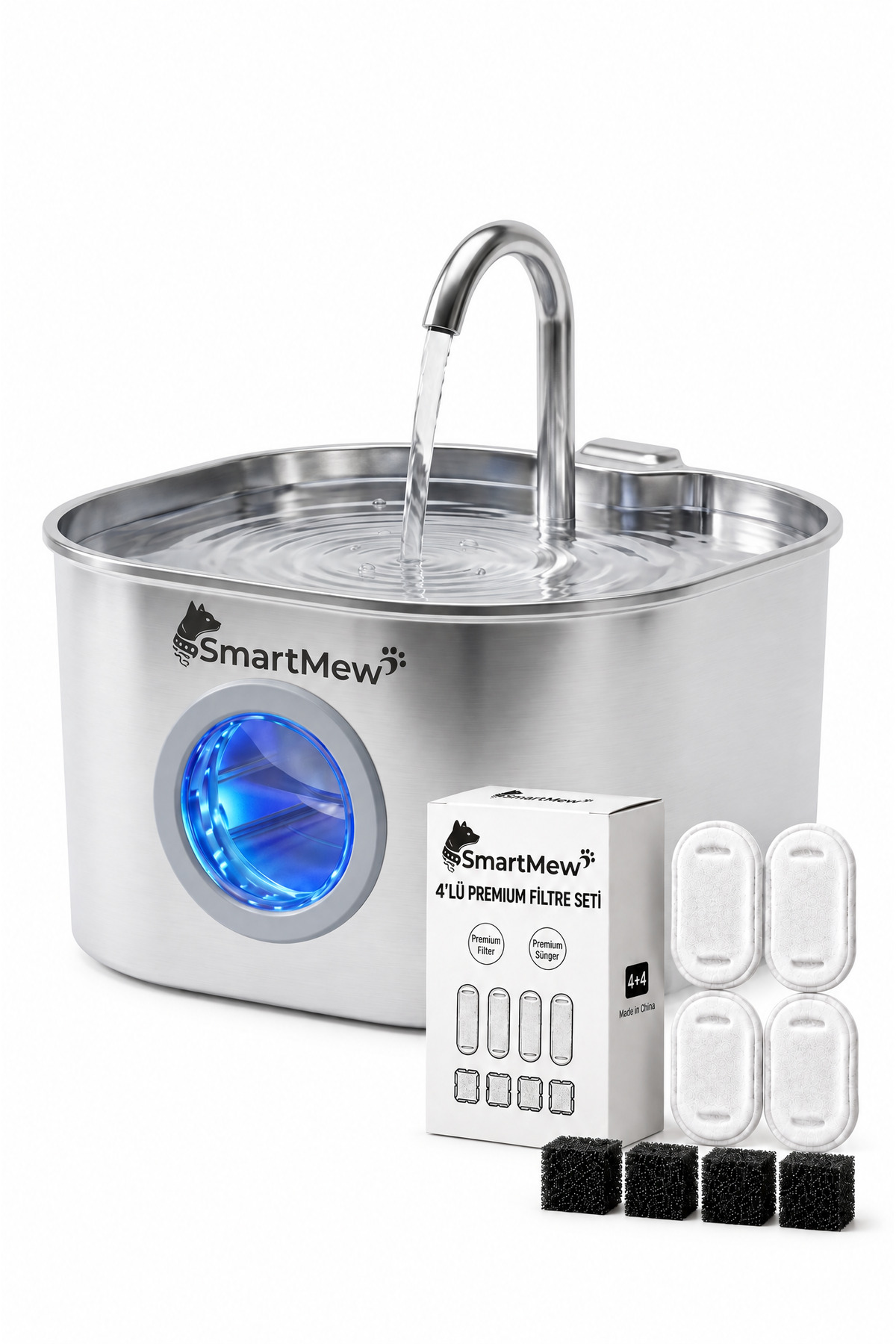 آبخوری فواره‌ای فولادی گربه و سگ اسمارت‌میو SmartMew ۲٫۲ لیتری با ۴ فیلتر یدکی S15B 2.2L