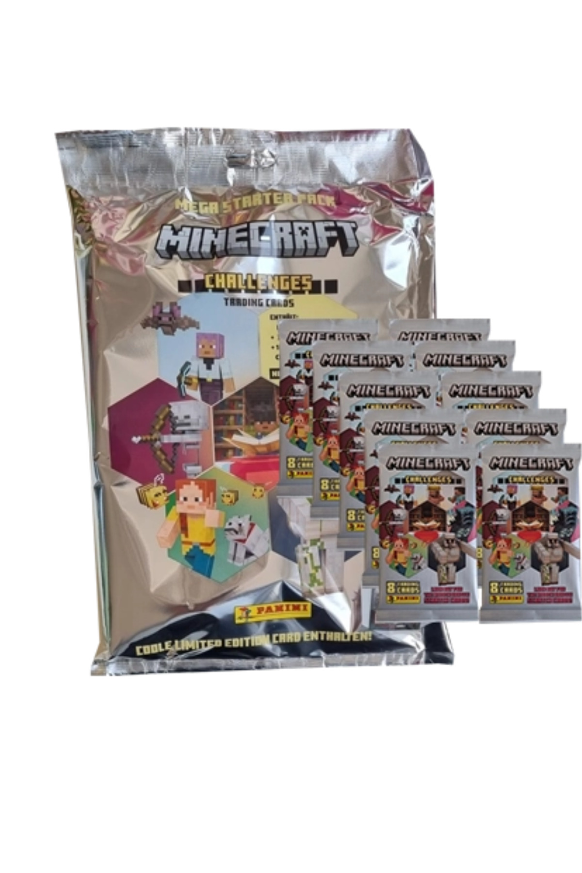 کارت بازی چالش‌های کارت‌های تجاری MINECRAFT سری 4 1X STARTERPACK + 10X BOOSTER PACK Panini