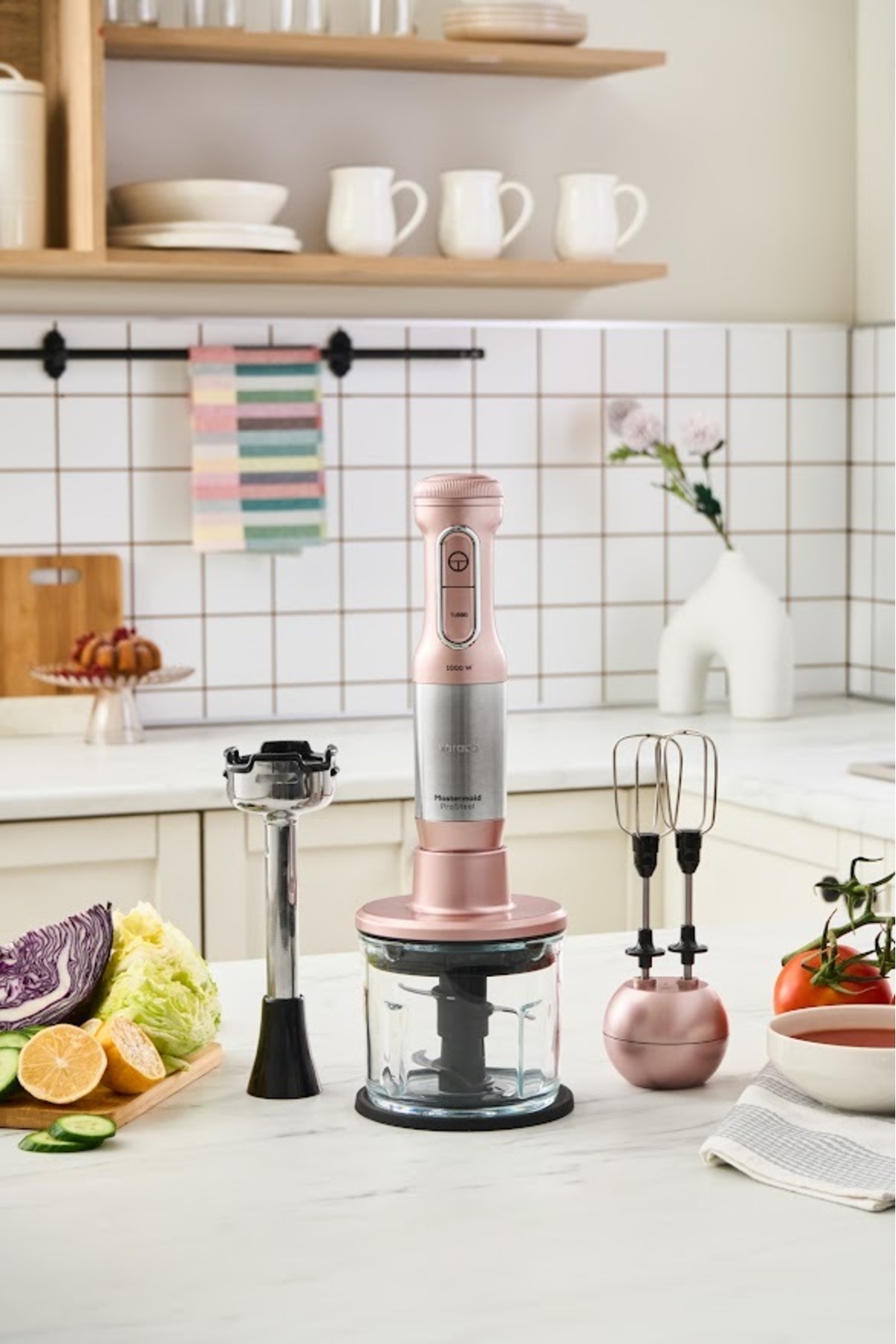 ست مخلوط کن بلندر 1000 واتی MASTERMAID PROSTEEL ROSEGOLD با کاسه شیشه ای اورجینال Karaca