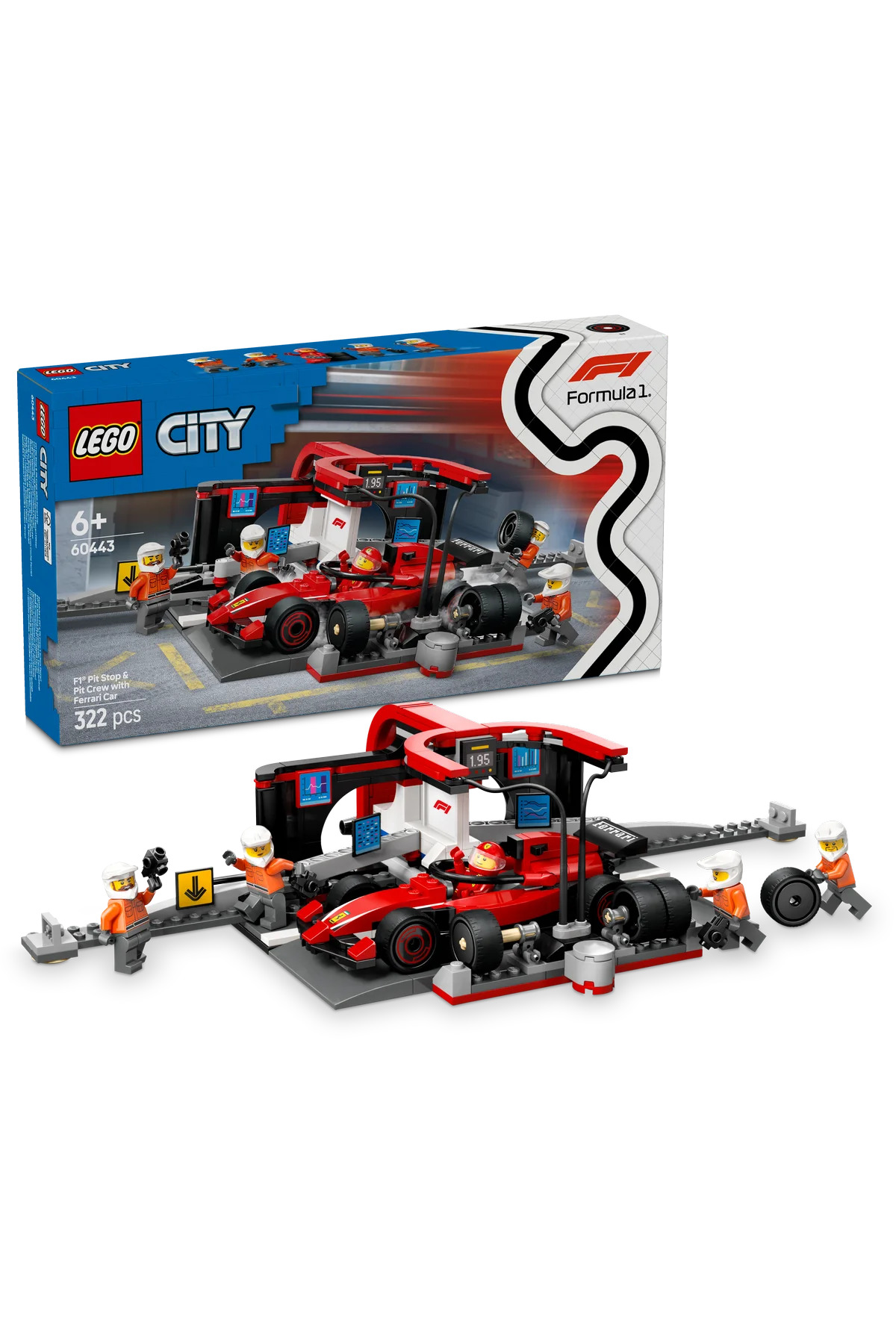 لگو و اسباب بازی های ساخت محور ® CITY FERRARI F1 WITH CAR PIT STOP AND خدمه 60443 ست ساز برای کودکان 6+ 322P اورجینال LEGO