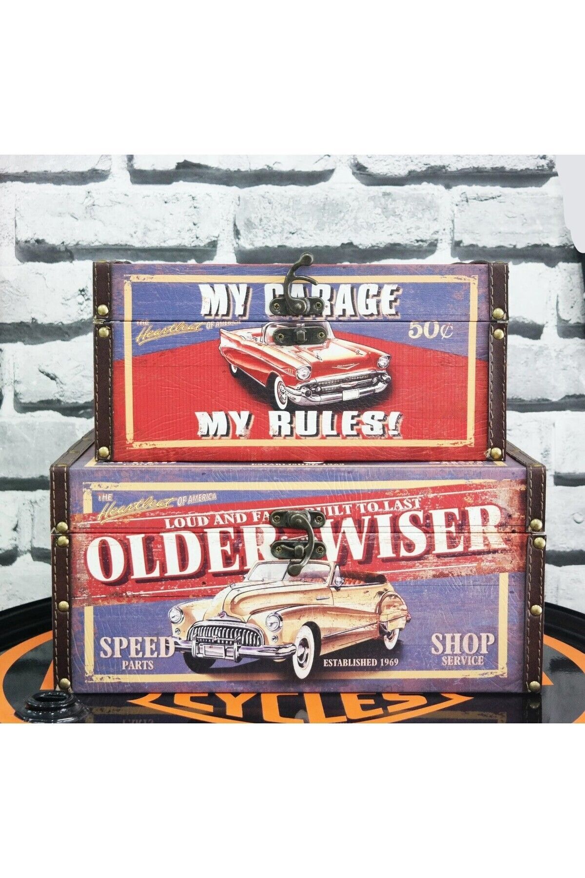 فیگور جعبه چوبی MY GARAGE ست 2 تایی دفتر هدای هوبی نگهداری صندوق خانه 35X25X16CM 30X20X14CM Giftpoint