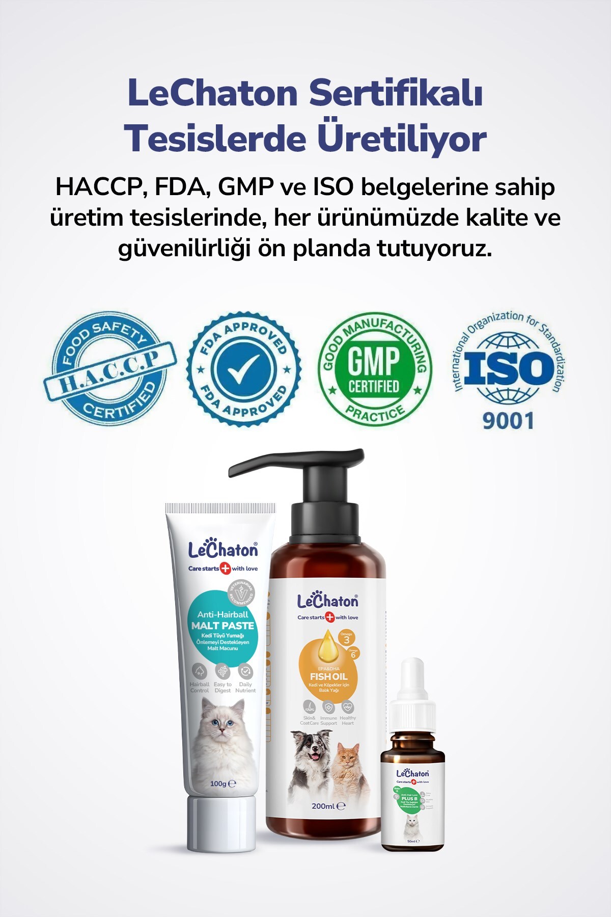 ست مراقبت از موی گربه لی‌چاتون LeChaton Pet Care شامل خمیر مالت و قطره روغن ماهی