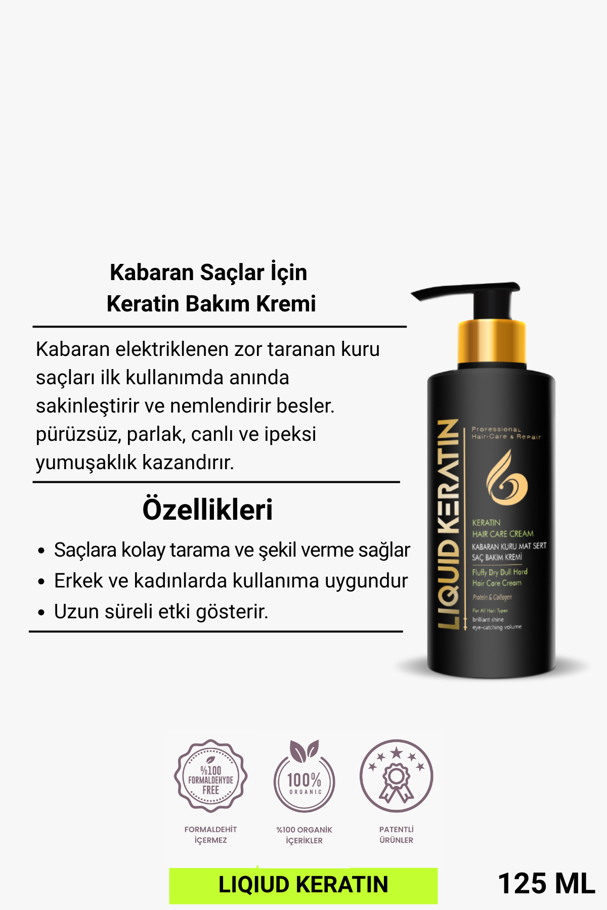 نرم‌کننده مو مخصوص موهای وز و خشک با کراتین مایع 125 میلی‌لیتر Liquid Keratin