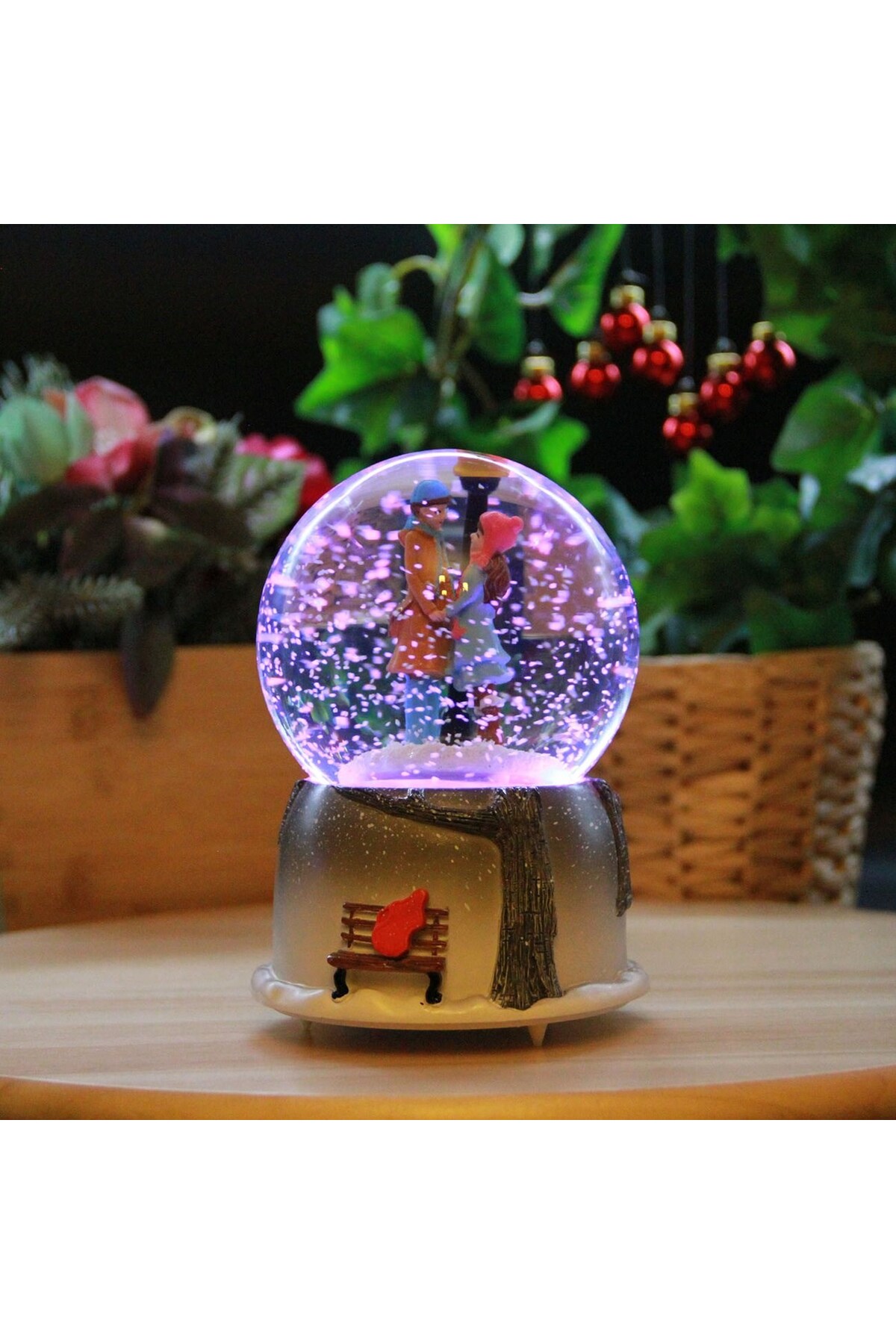 گوی برفی عاشقان عاشقانه نورانی و موزیکال SNOW GLOBE سایز بزرگ از ترکیه HEDİYEBİZİZ