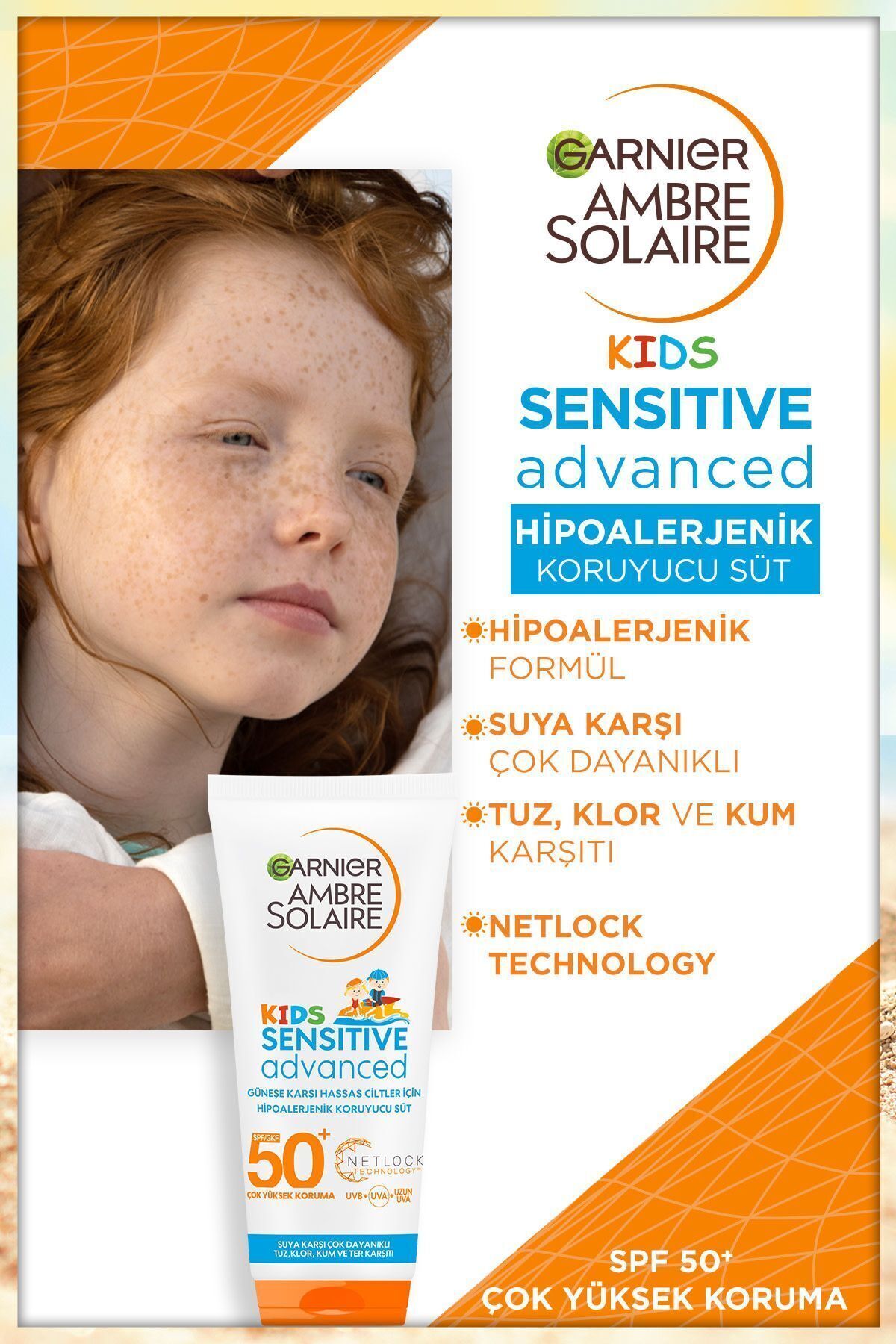 Garnier کرم آفتابی حساس آمبر سولر پیشرفته کودکان GKF50 + 200 میلی لیتر