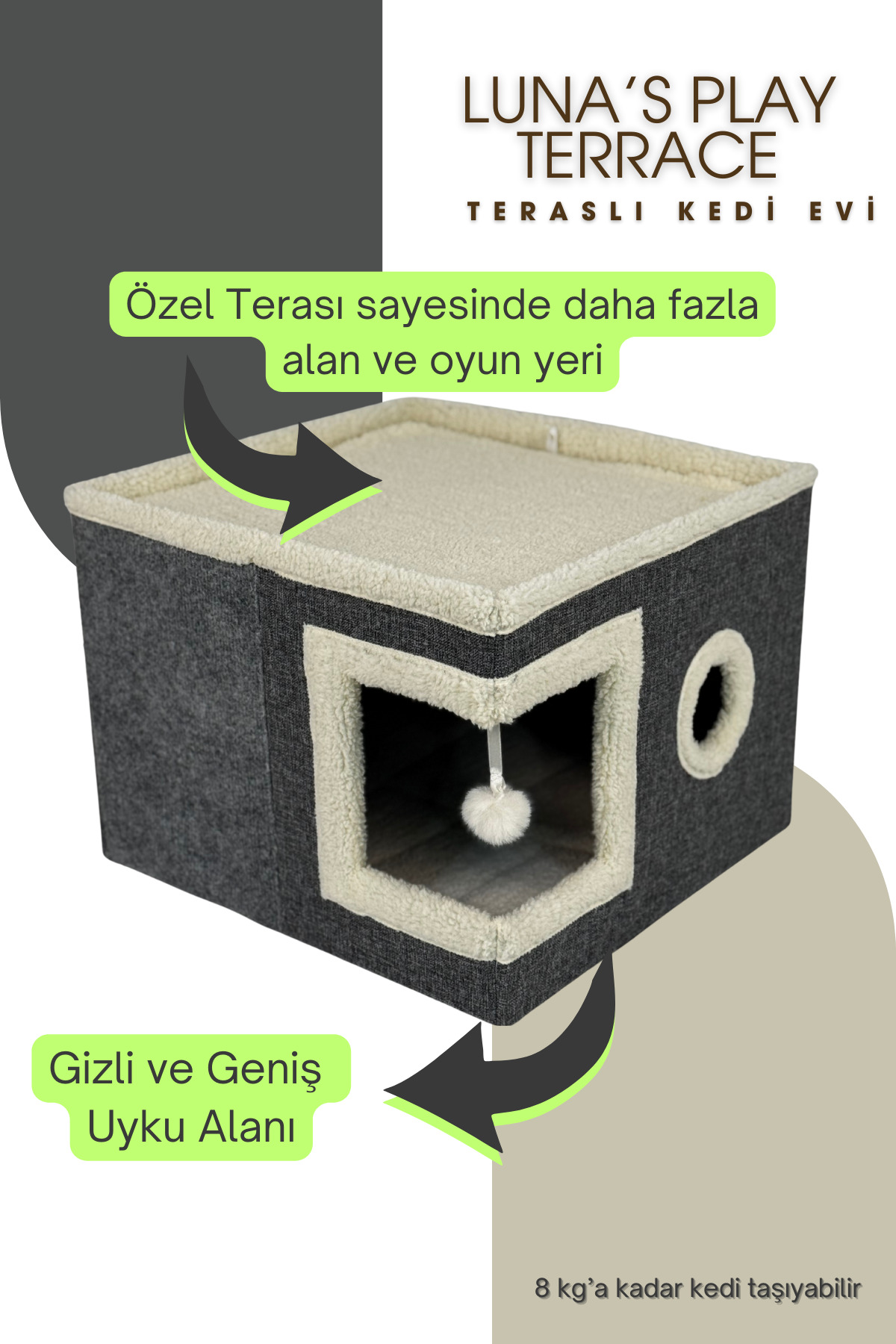 خانه گربه Luna’s Play Terrace از جونگولیکا پت پروداکتس Jungolica Pet Products، مدل JPP81، تاشو و خاکستری