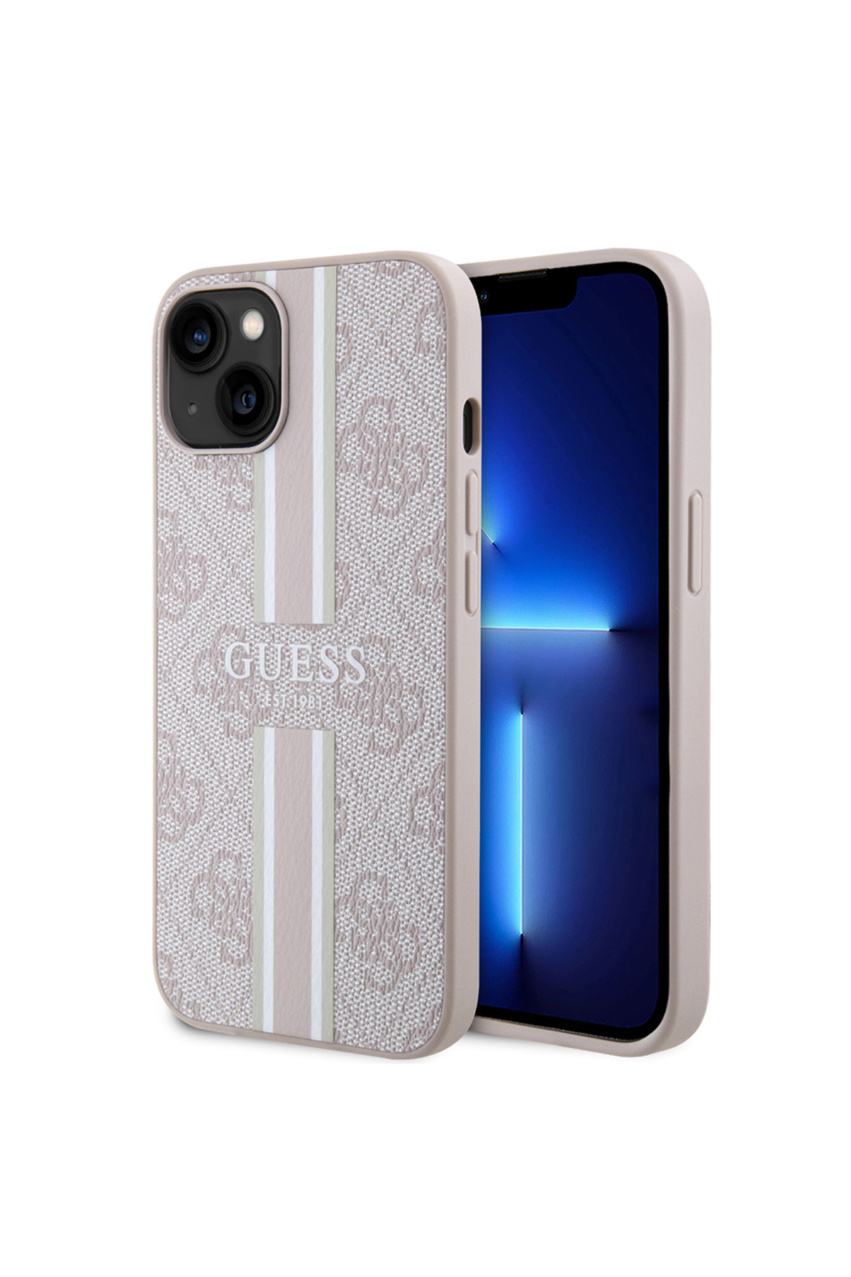 کاور و قاب سازگار آیفون 14 GUESS LICENSED MAGSAFE CHARGING ویژه طرح راه 4G جلد دار صورتی اورجینال Guess