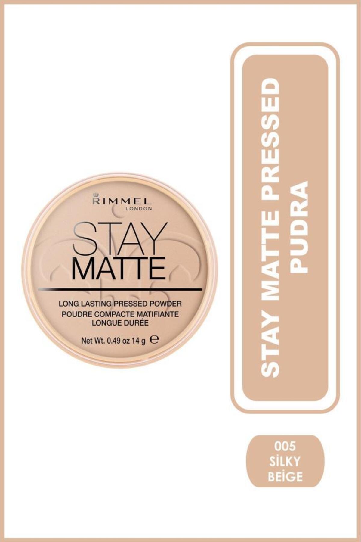 پودر فشرده ریمل Rimmel Stay Matte، شماره 005، رنگ بژ ابریشمی، ۱۴ گرم