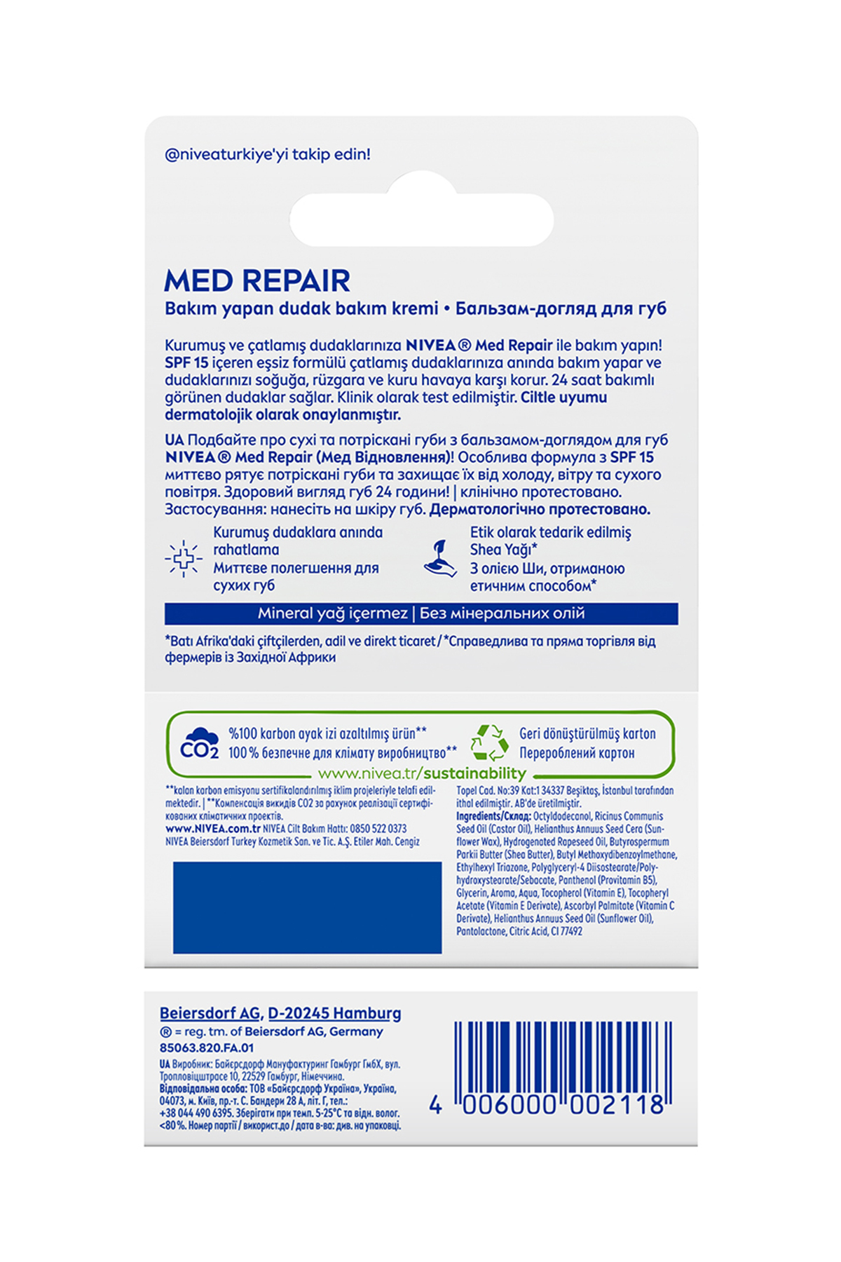 NIVEA کرم مراقبت از لب مد ریپیر، مرطوب کننده 24 ساعته، مراقبت شکسته لب با روغن های طبیعی، 4.8 گرمx2 عدد
