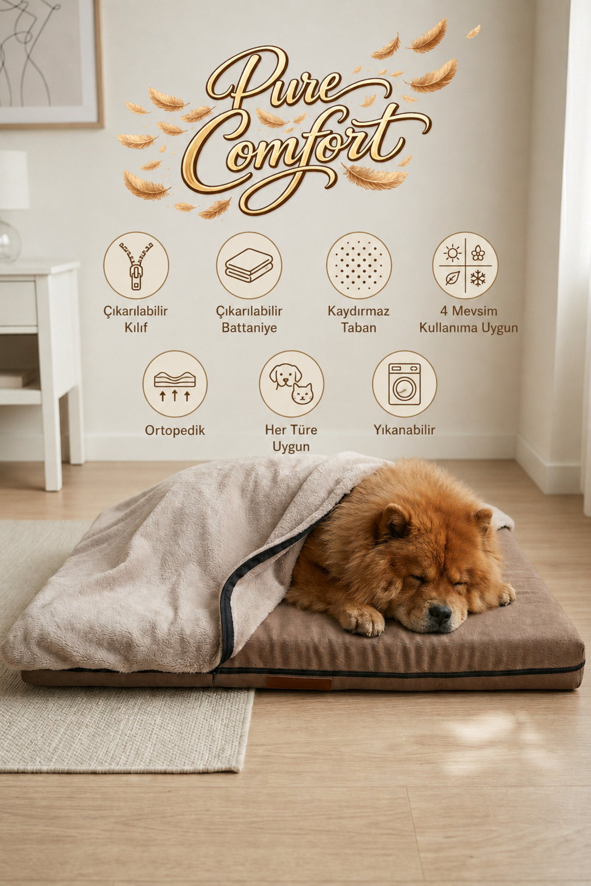تخت گربه و سگ جانگولیکا جانگولیکا پت پروداکتس Jungolica Pet Products Pure Comfort، چهار فصل با پتوی مخملی جداشونده و محافظ داخلی ضدآب (JPP90) قهوه‌ای