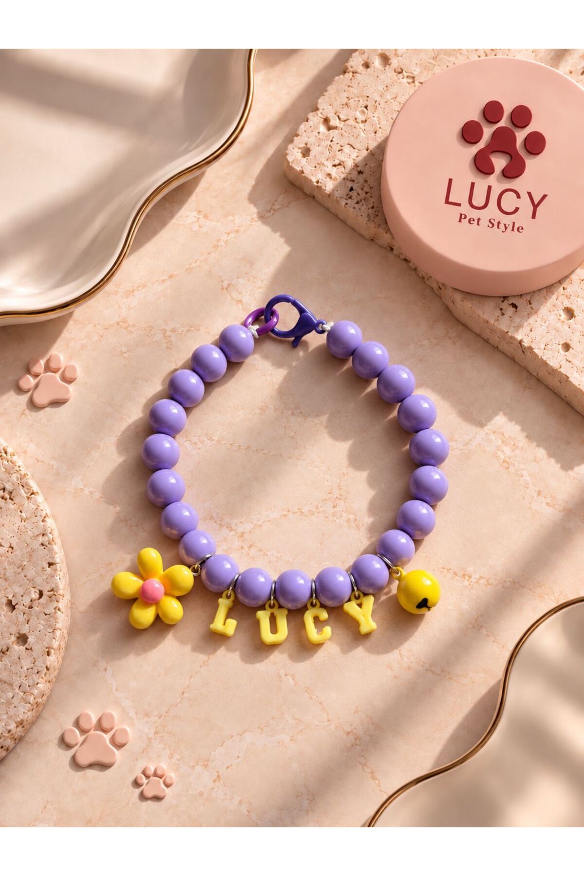 قلاده سگ و گربه لوسی پت استایل LUCY PET STYLE، بنفش، مدل LCY181022SB1407