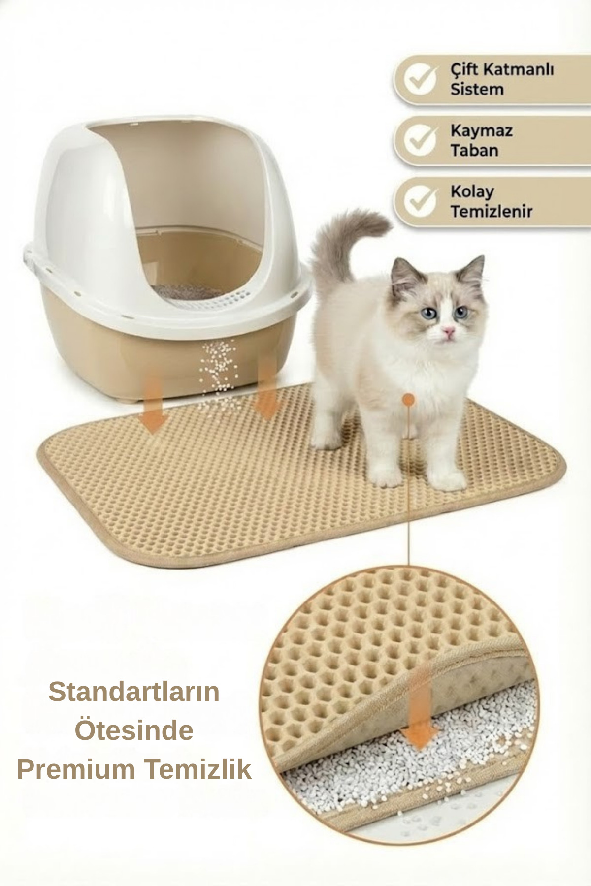 پاد جمع‌آوری خاک گربه پوگالو Pugalo CleanPaw Premium، دو لایه، ۵۰ × ۷۵ سانتی‌متر بژ