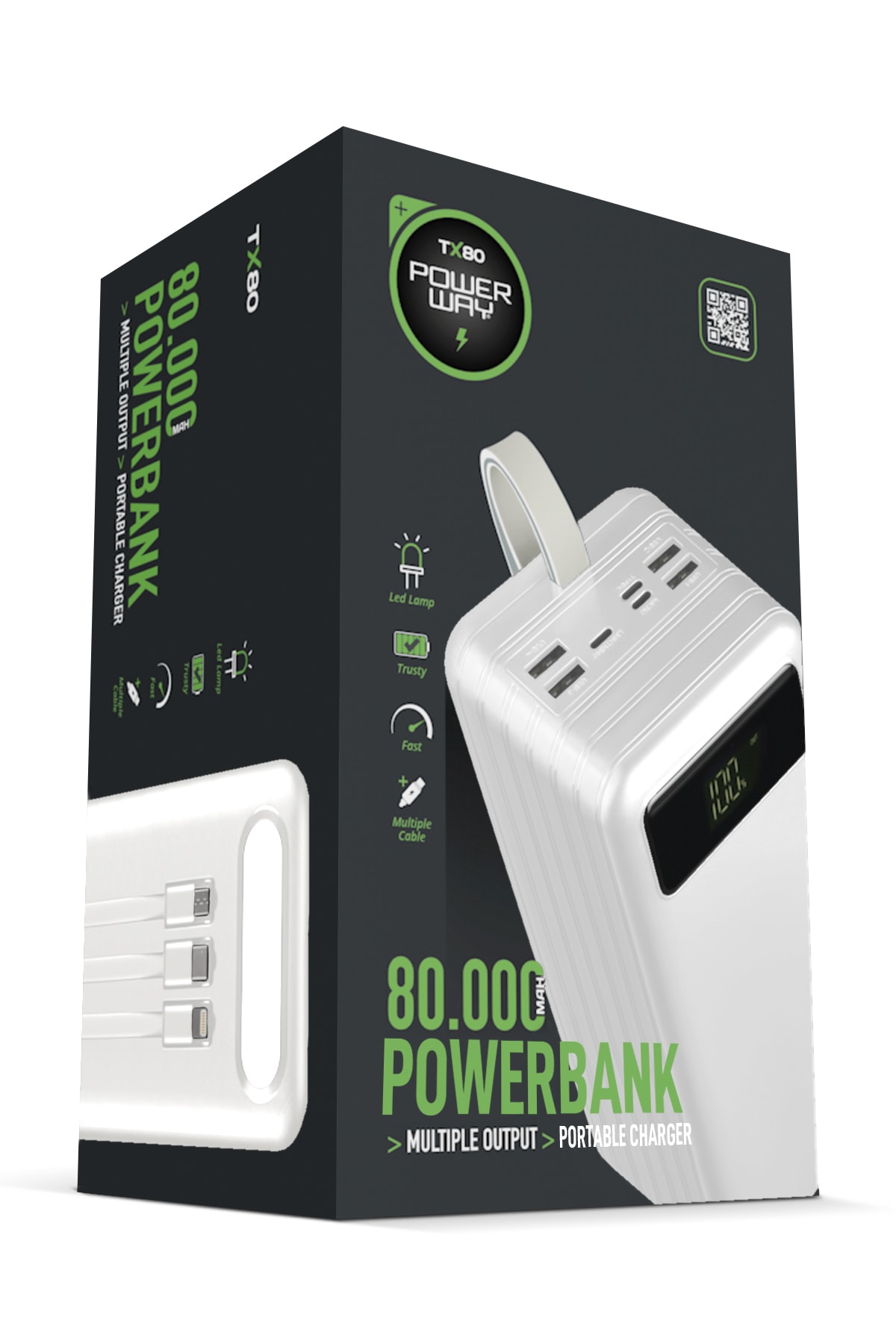 پاوربانک نمایشگر دیجیتال سیمی 80.000 ماهه واقعی ماه کمپینگ سفید با ضمانت روشنایی TX80 اورجینال Powerway