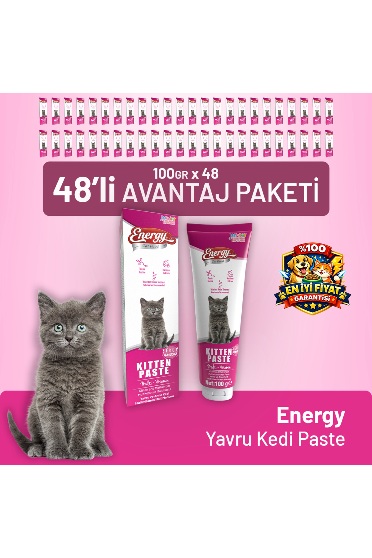 خمیر بچه‌گربه کت فود انرژی Cat Food Energy، ۱۰۰ گرم، ۴۸ عدد