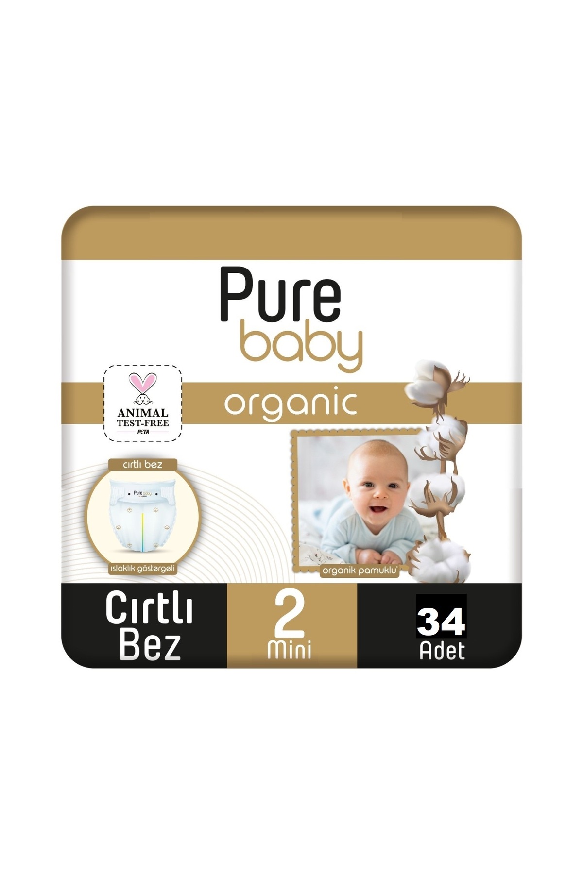 پوشک بچه ارگانیک سایز 2 مینی 3 6 کیلویی 34 عدد اورجینال Pure Baby
