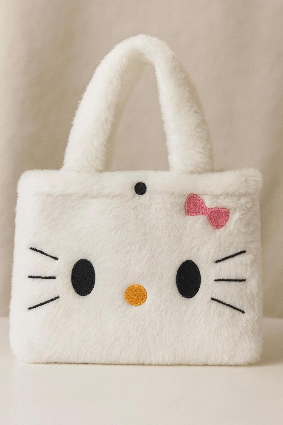 اسباب بازی های پشمی مخمل دار HELLO KITTY 35CM + کیف مخملی زیبا و نرم از ترکیه POLLYTOYS PELÜŞ OYUNCAKTA DÜNYA MARKASI