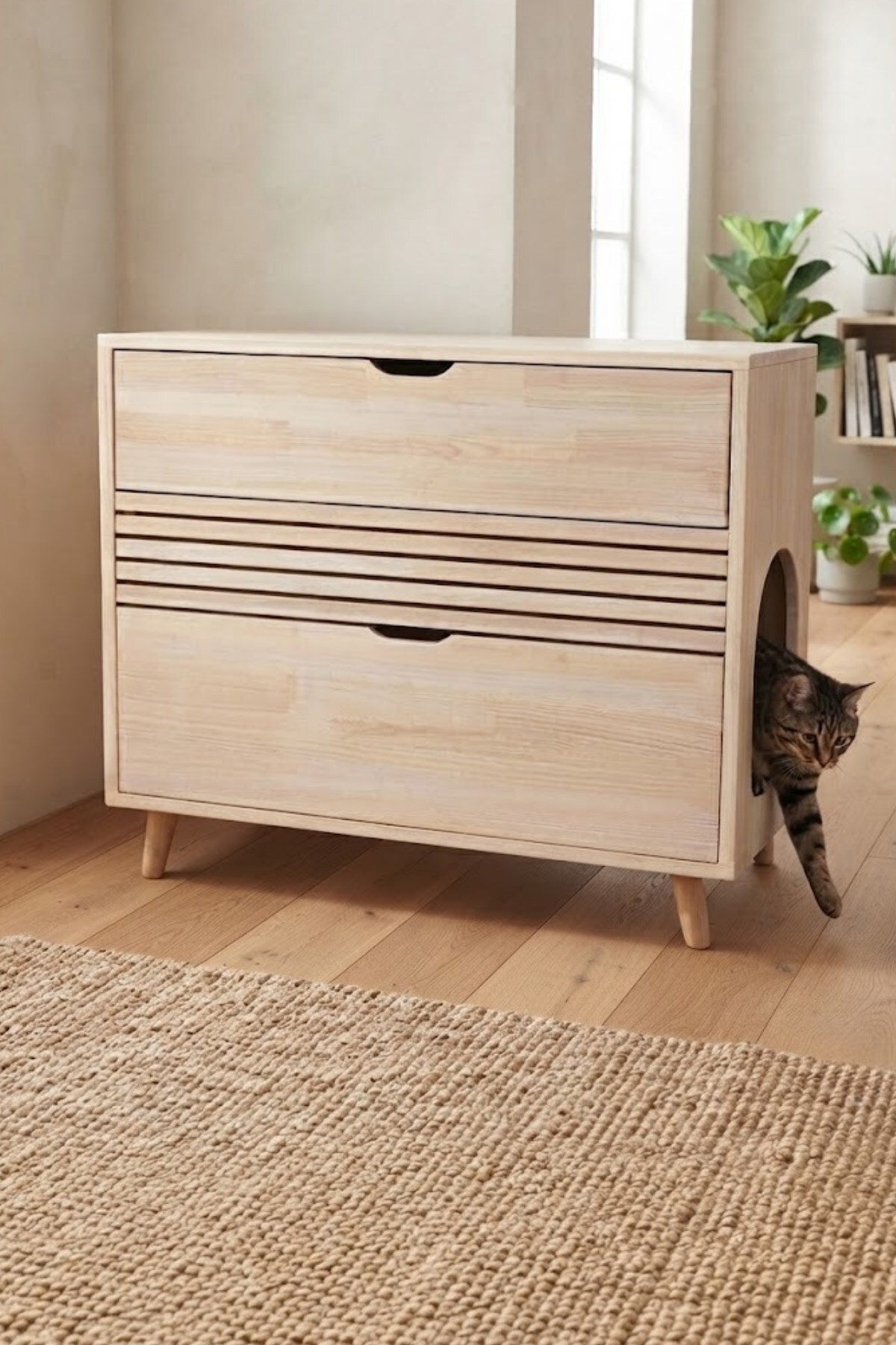 کابینت توالت گربه ریو Reyo مدل Pet Premium Zenith Soft، تک‌کشو، چوب یکپارچه چوبی