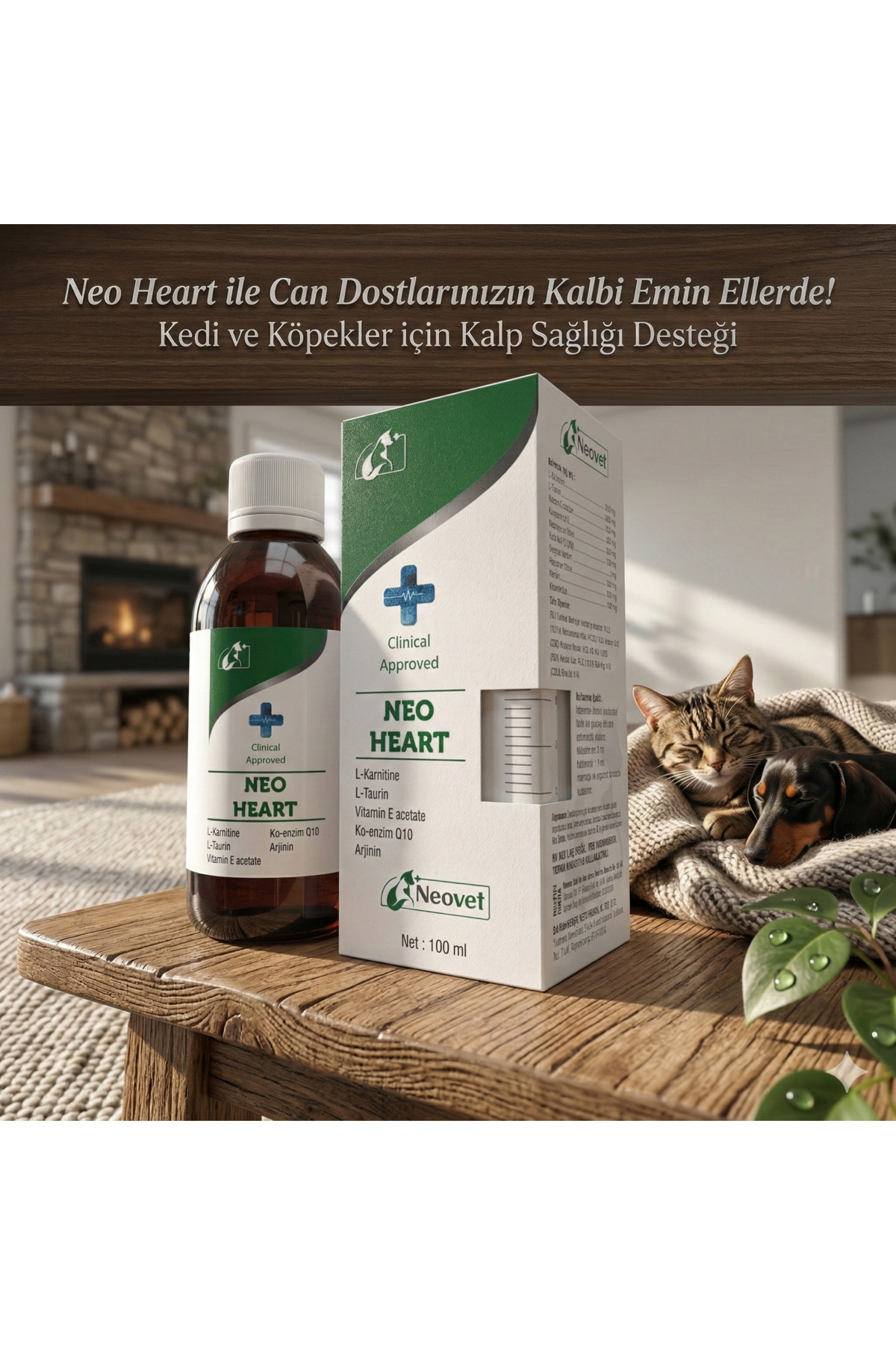 مکمل مایع گربه و سگ نئووت Neovet Neo Heart حاوی تورین و ال-کارنیتین