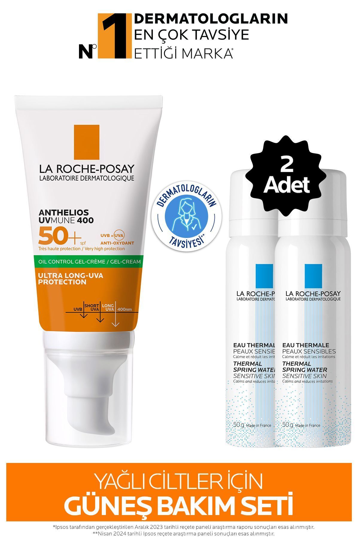 ست کرم ضد آفتاب مراقبت از پوست برای روغنی: کنترل روغن آنتلیوس SPF50+ و آب حرارتی X2 La Roche Posay