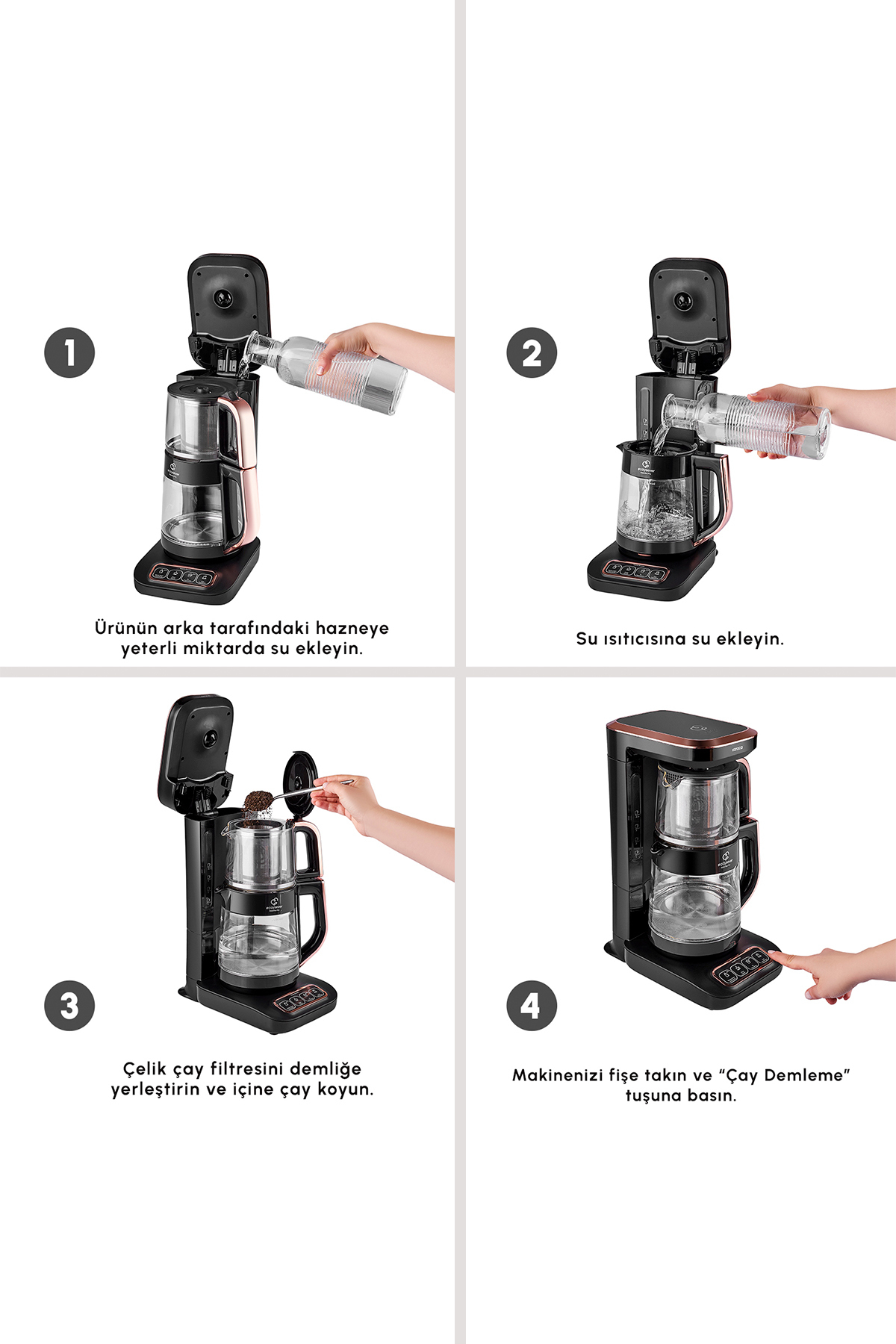 چای ساز ROBOTEA PRO QUARTZ 4 IN 1 TAKING TEA MACHINE مشکی COPPER اورجینال Karaca