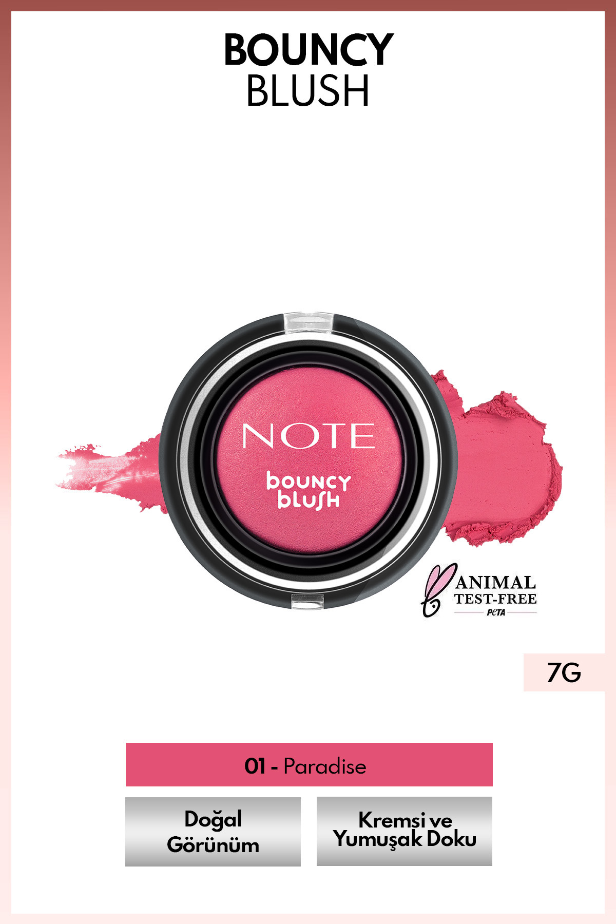 رژگونه نرم و کرمی مدل Bouncy Blush رنگ صورتی 01 Paradise نوت کازمتیکس Note Cosmetics