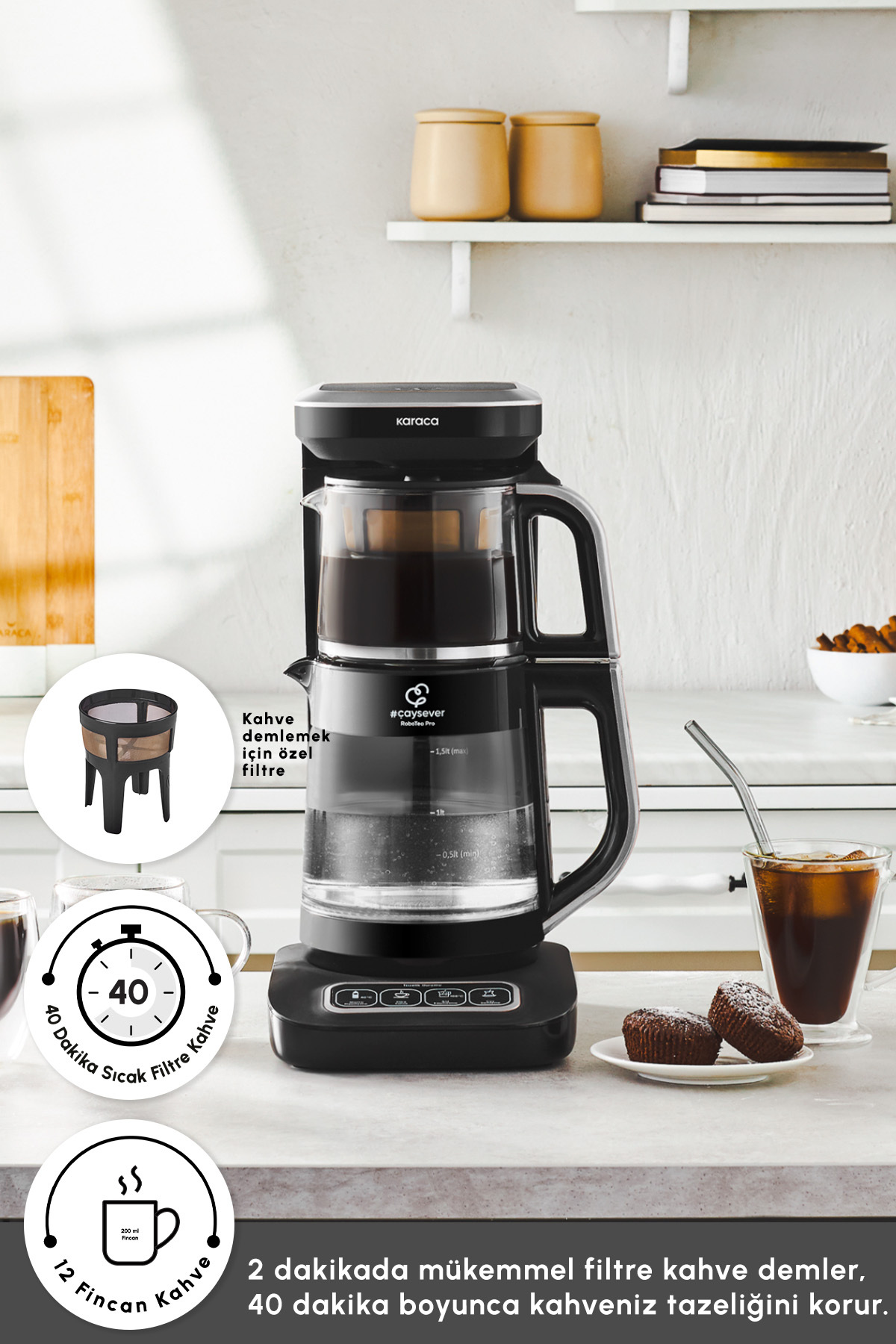 چای ساز ROBOTEA PRO CONNECT 4 IN 1 TALKING GLASS TEA MACHINE SILVER اورجینال Karaca
