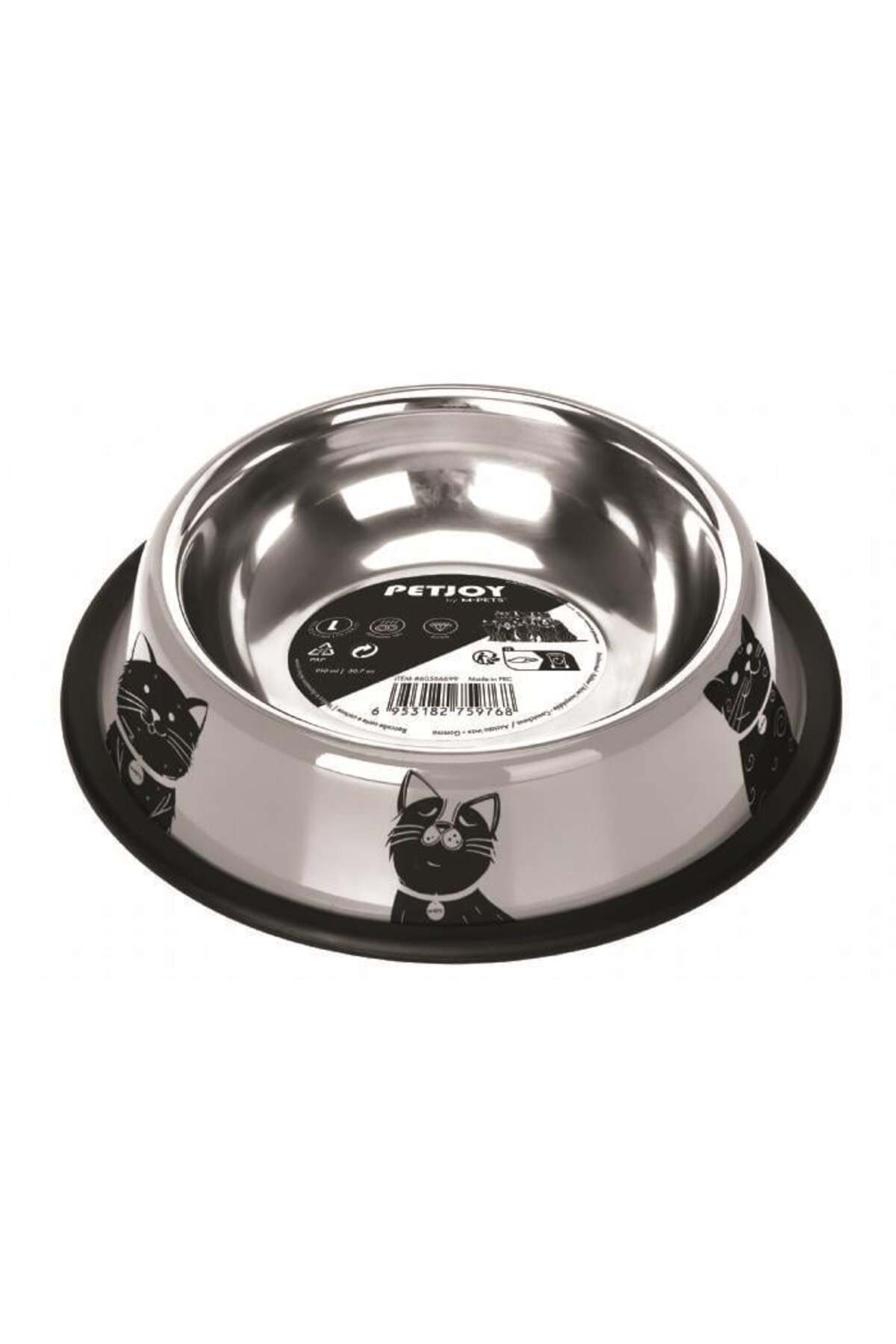 ظرف غذای گربه و سگ ام‌پتس M-PETS، سری Petjoy Catfamily، استیل ضدزنگ، بزرگ، مدل MK0010 خاکستری 910 ml