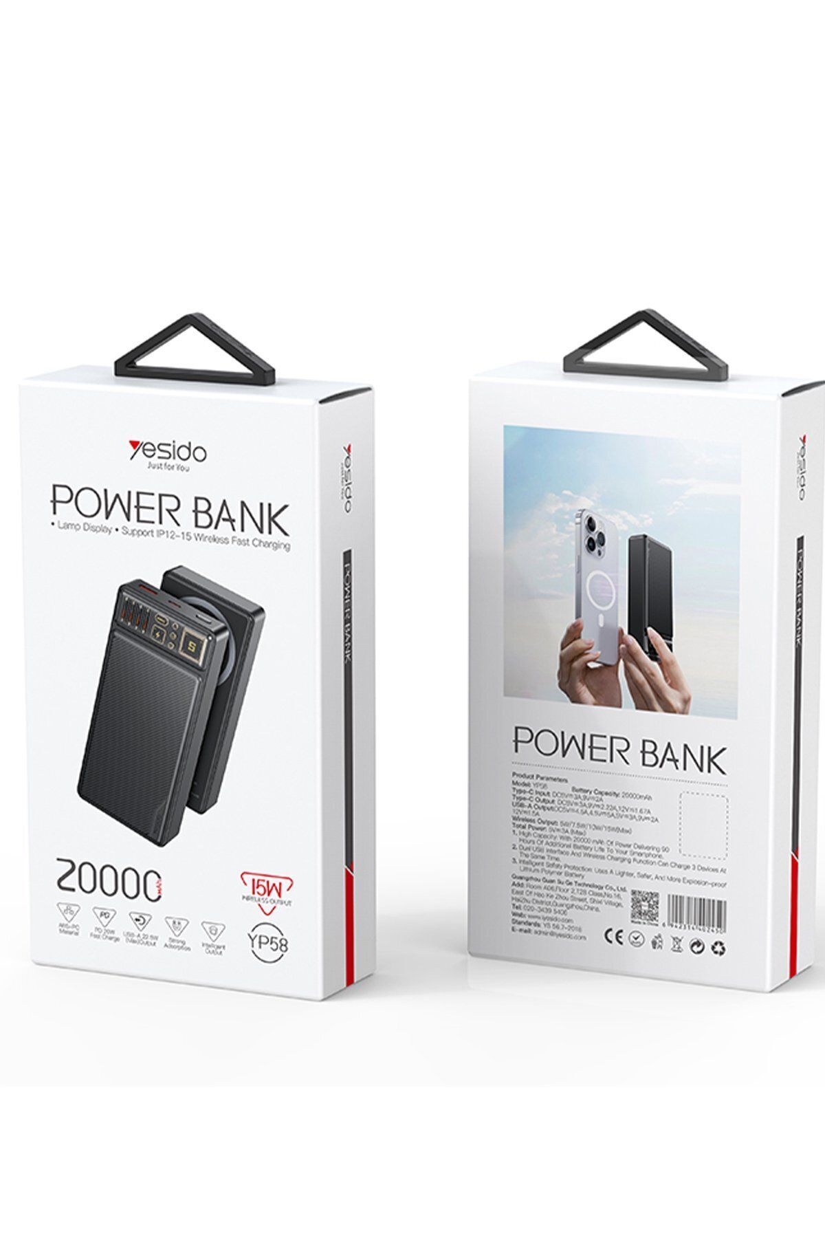 پاوربانک YP58 MAGSAFE 15W WIRELESS 20W PD شارژ سریع با پشتیبانی از پاور بانک بی سیم 20000 ماه نشانگر LED اورجینال Yesido