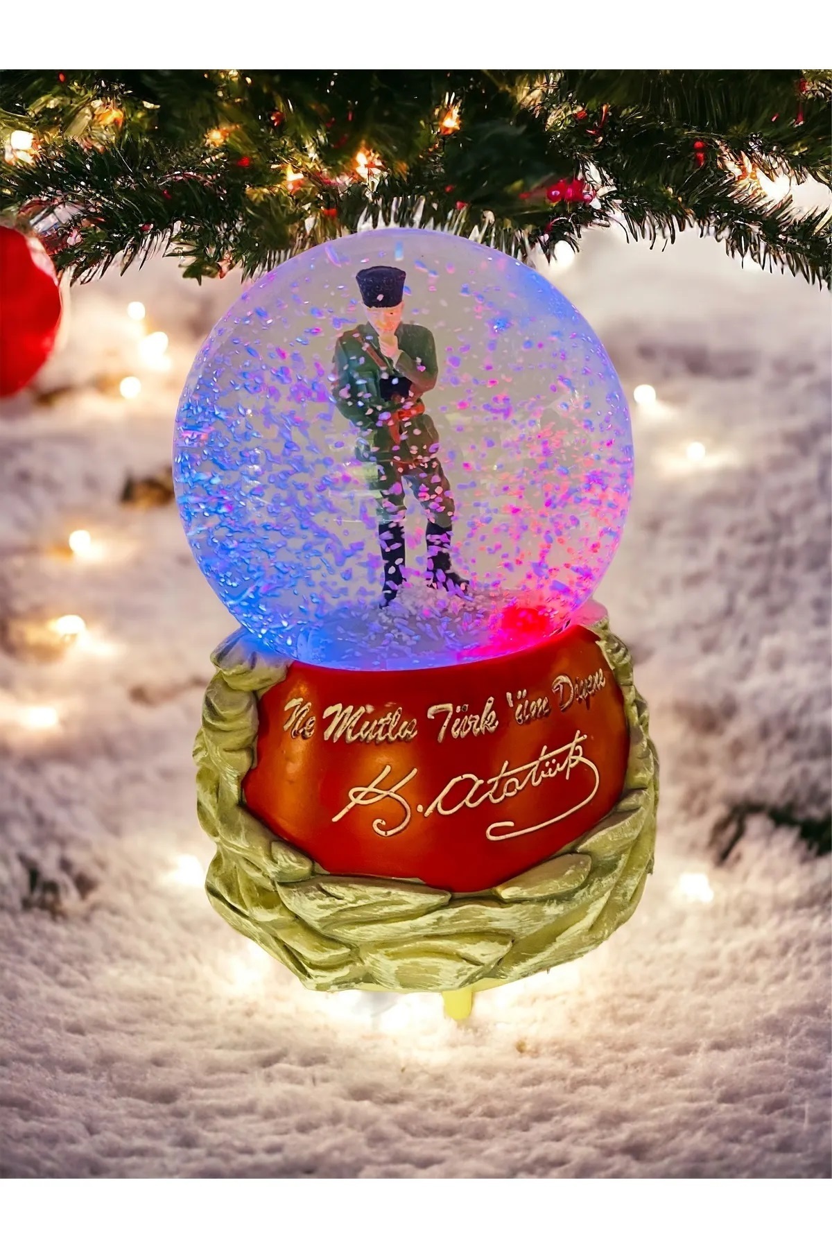 گوی برفی RGB SNOW GLOBE آتاتورک سایز بزرگ با نور موسیقی و اسپری پخش اسفند ماه ازمیر از ترکیه teknotrust