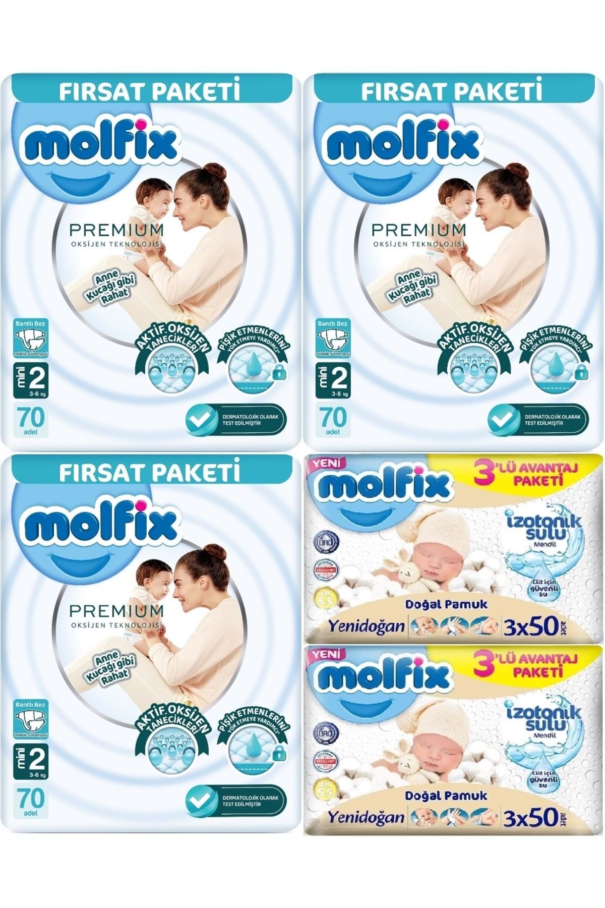 پوشک بچه اندازه ممتاز: 2 3 6 کیلوگرم MINI 210 تکه دستمال مرطوب ماهانه ULTRA PK اورجینال Molfix