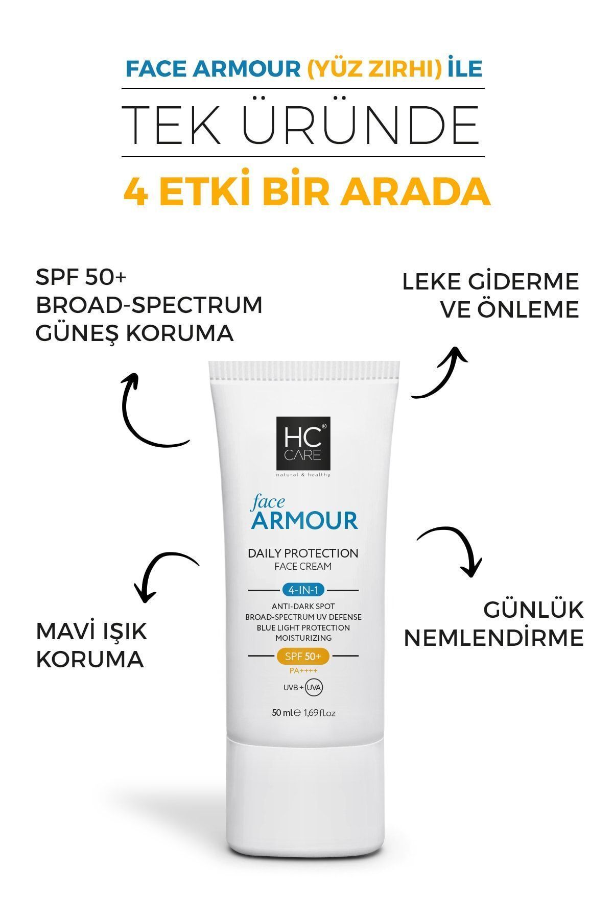 کرم ضد آفتاب صورت محافظ روزانه FACE ARMOR SPF 50 4 EFFECT میل. HC Care