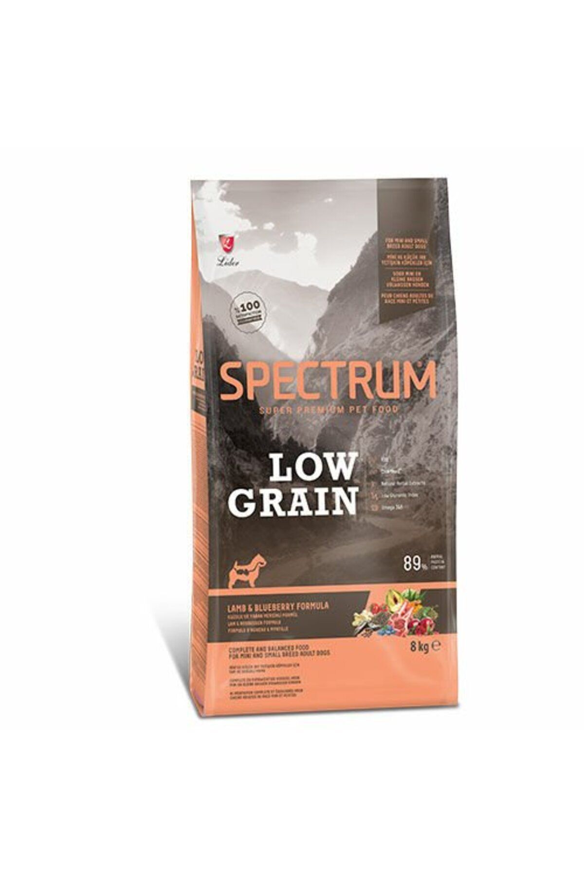 غذای خشک سگ بالغ نژاد کوچک اسپکتروم Spectrum با بره و بلوبری، کم‌غله، ۸ کیلوگرم