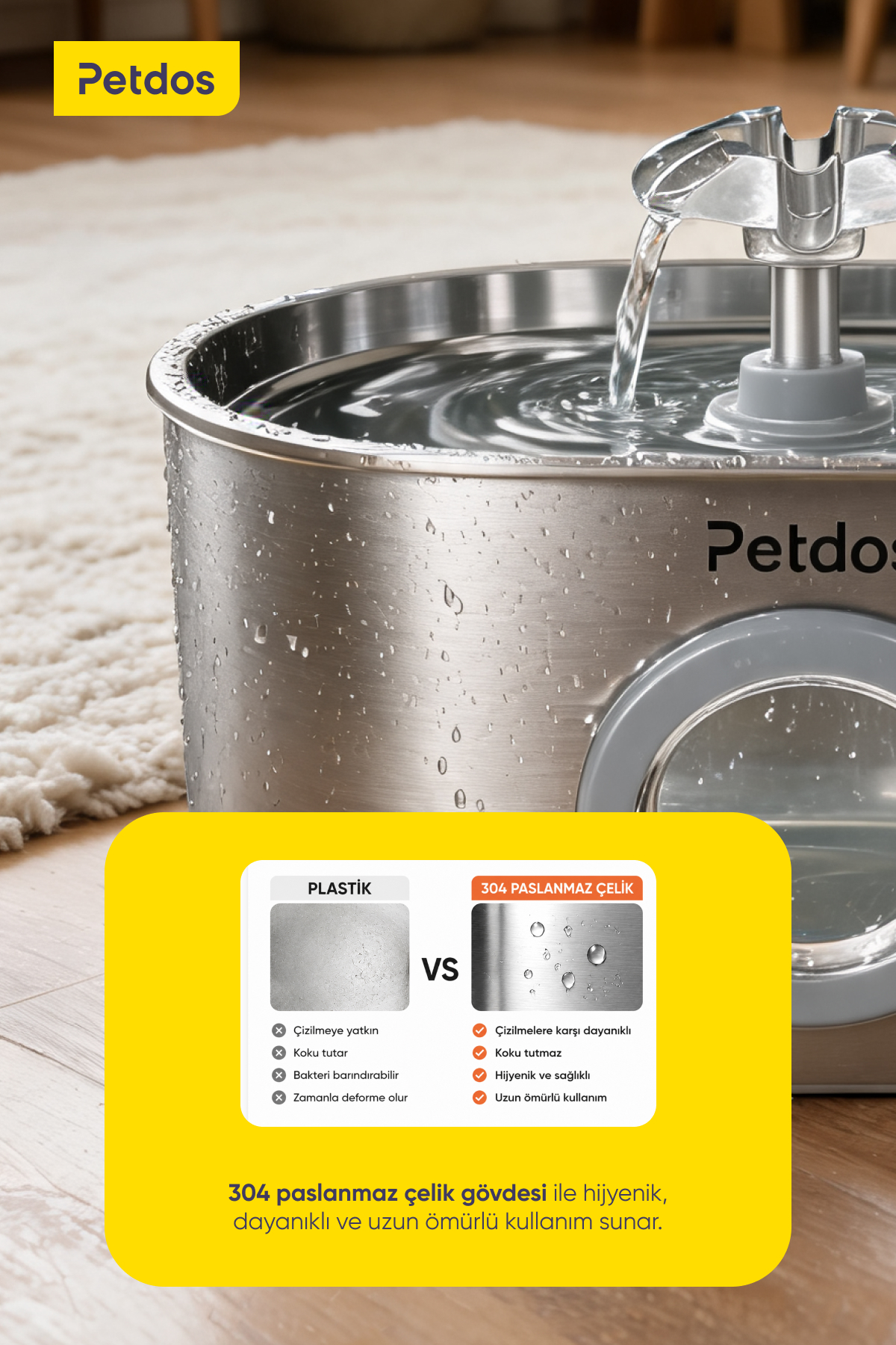 آبنمای آب اتوماتیک گربه و سگ پت‌دوس Petdos Aqua One، ۲٫۲ لیتر، استیل ضدزنگ، PD-S100 2.2 L