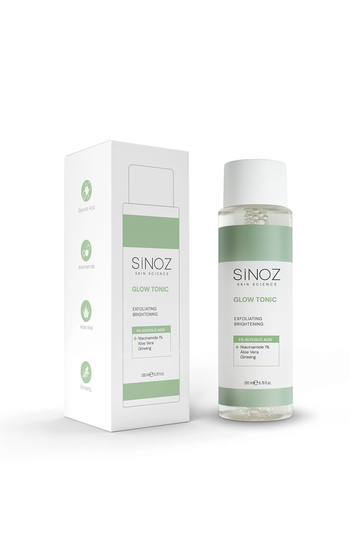 Sinoz تونیک درخششی موثر پور فرم کننده گلایکولیک اسید 5 درصد 200 میلی لیتر