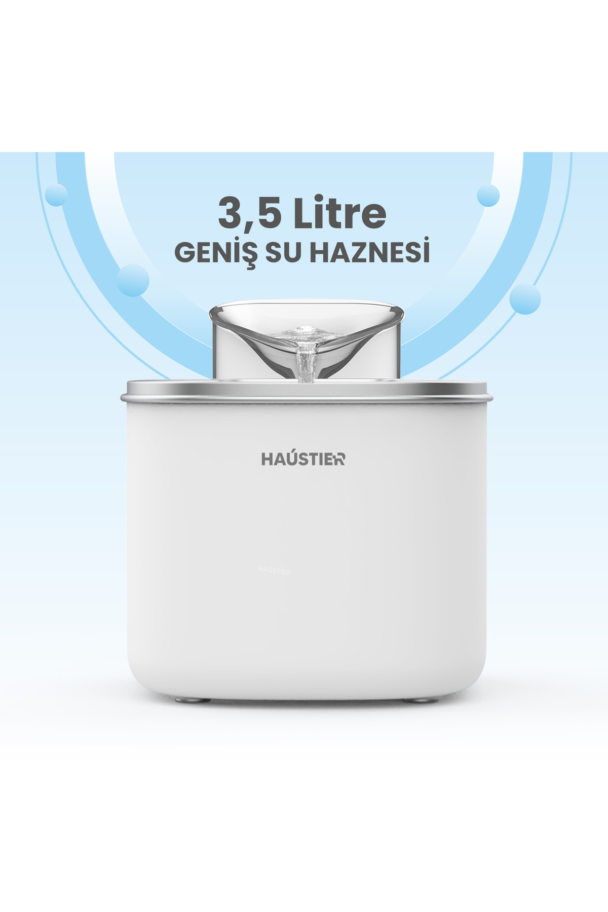 آبخوری فواره‌ای خودکار گربه هاوستیر Haustier مدل WF007L، مخزن ۳٫۵ لیتری و سینی فلزی unisex سفید