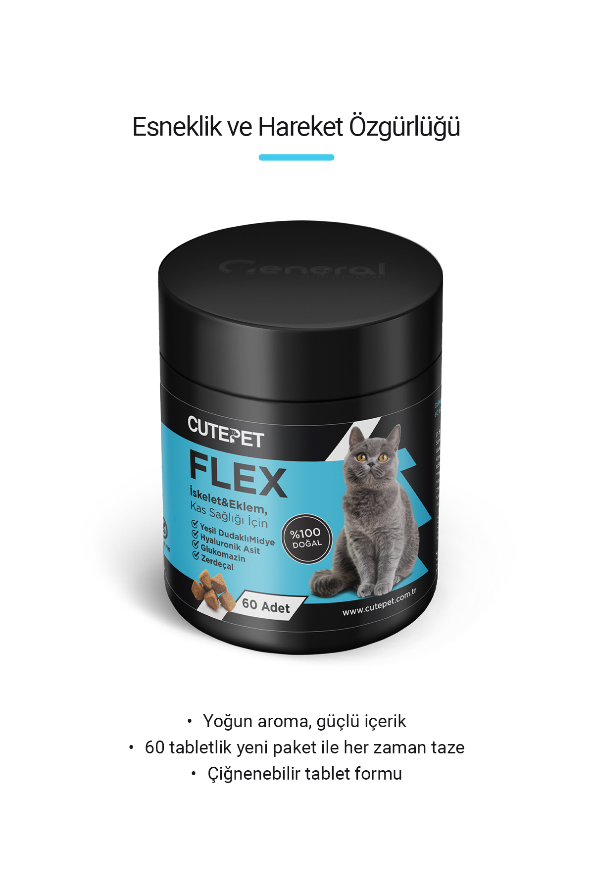 قرص مفاصل گربه کیوت‌پت CutePet Flex، ۶۰ عدد، حاوی گلوکزامین، کندرویتین و MSM