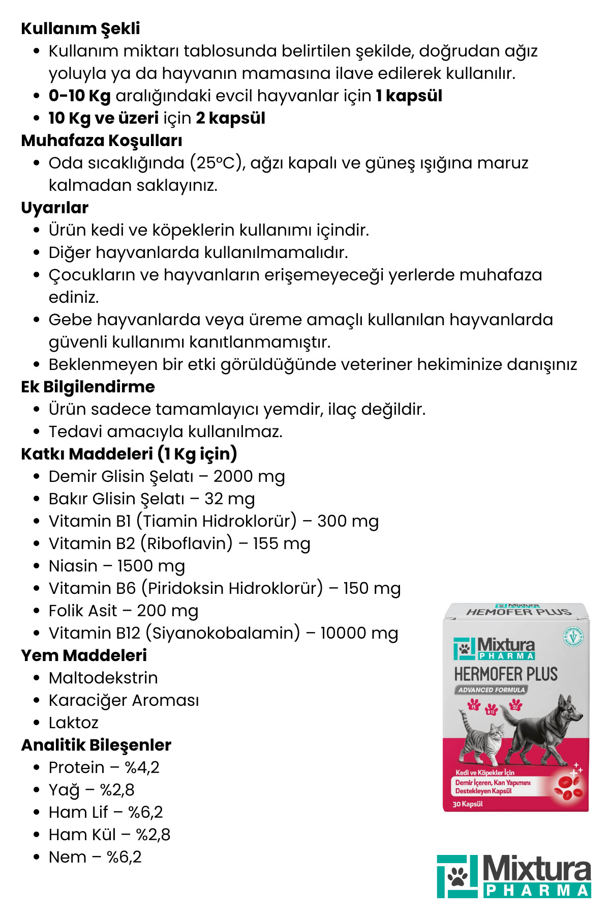 قرص ویتامین خون و آهن گربه و سگ میکسچورا فارما Mixtura Pharma Hemofer Forte مدل MT6000
