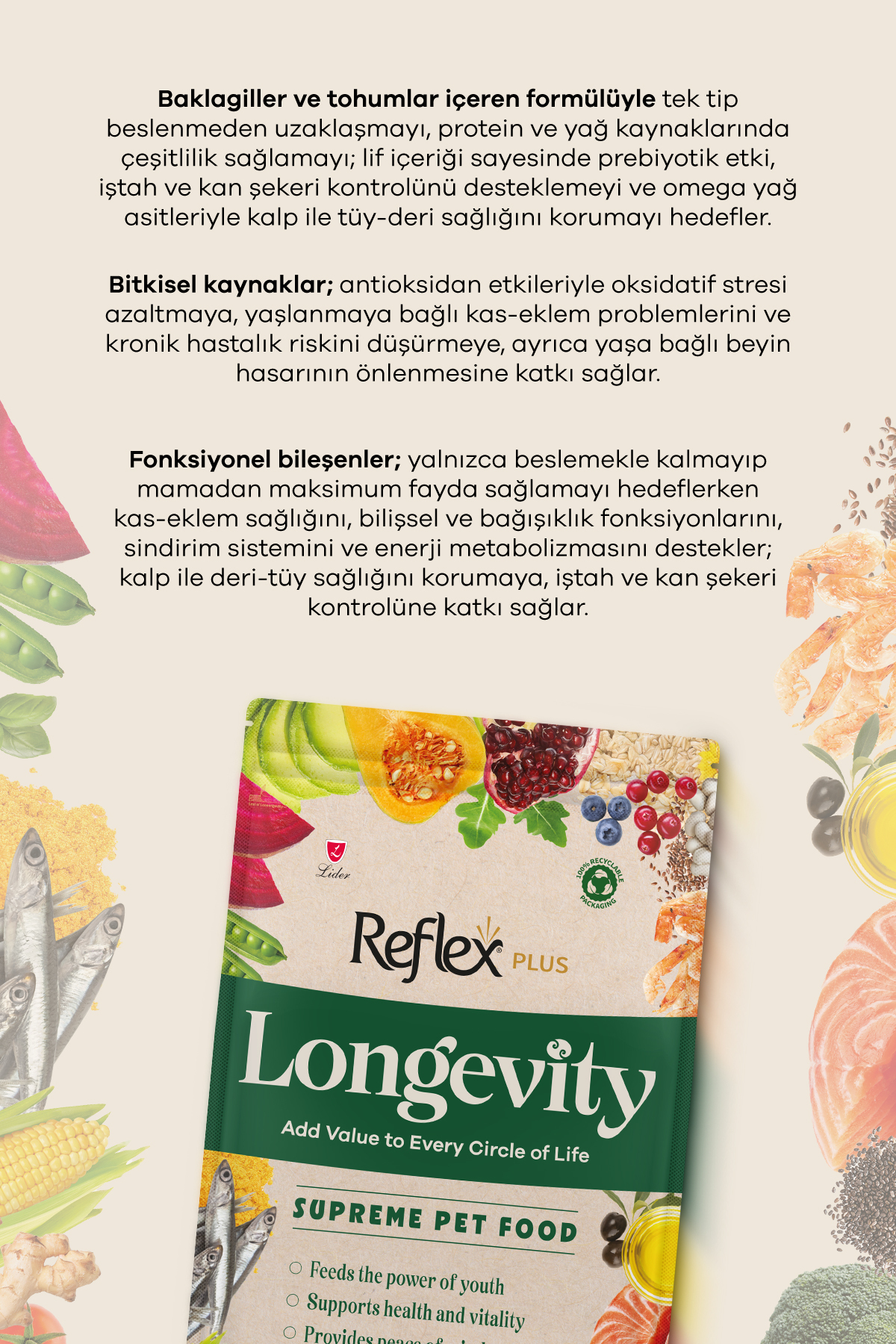 غذای خشک توله‌سگ نژاد بسیار کوچک رفلکس Reflex Plus Longevity با طعم مرغ، ۹۰۰ گرم
