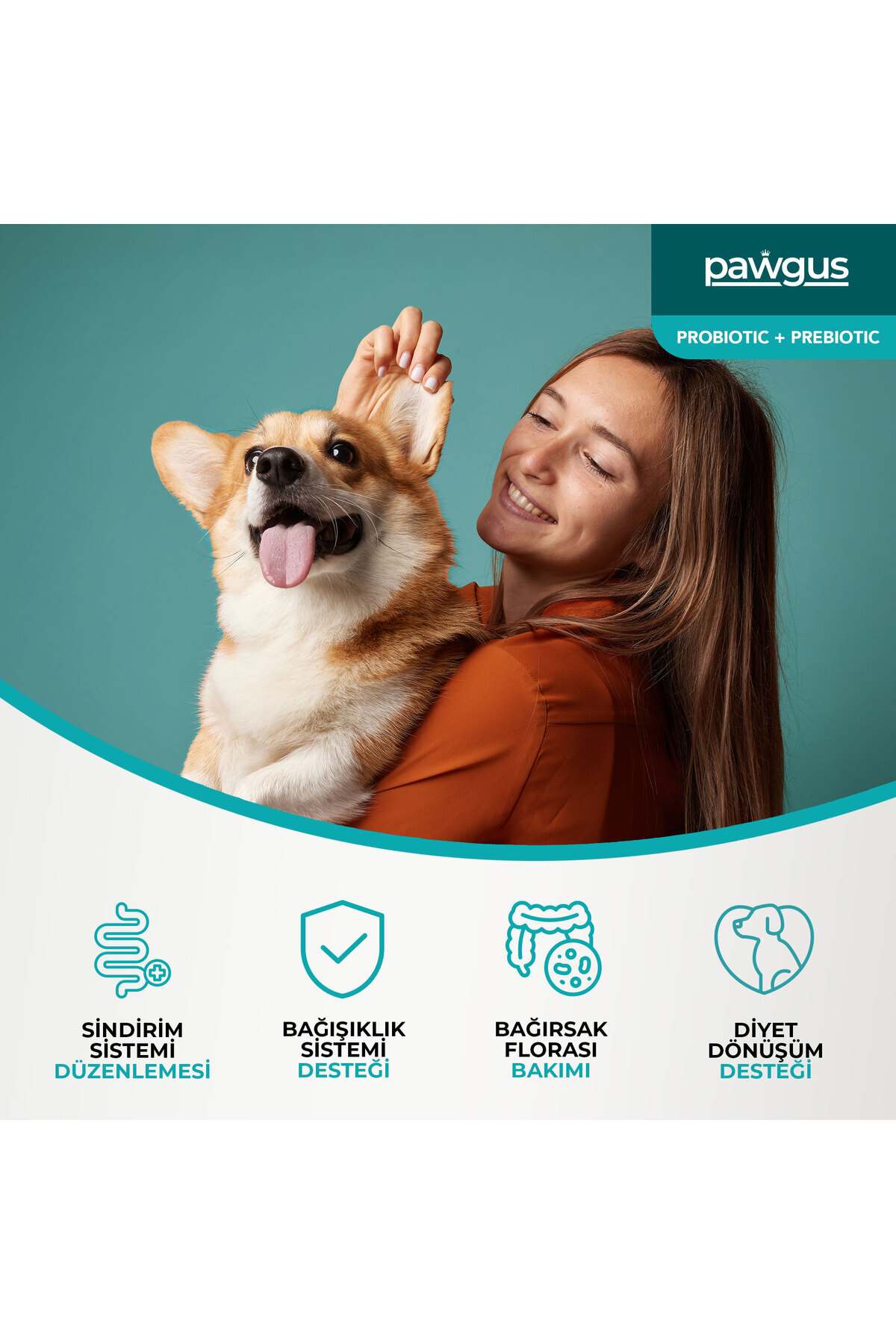 مکمل غذایی پروبیوتیک و پری‌بیوتیک سگ پاوگاس Pawgus، تنظیم‌کننده سیستم گوارش، ۳۰×۲ گرم