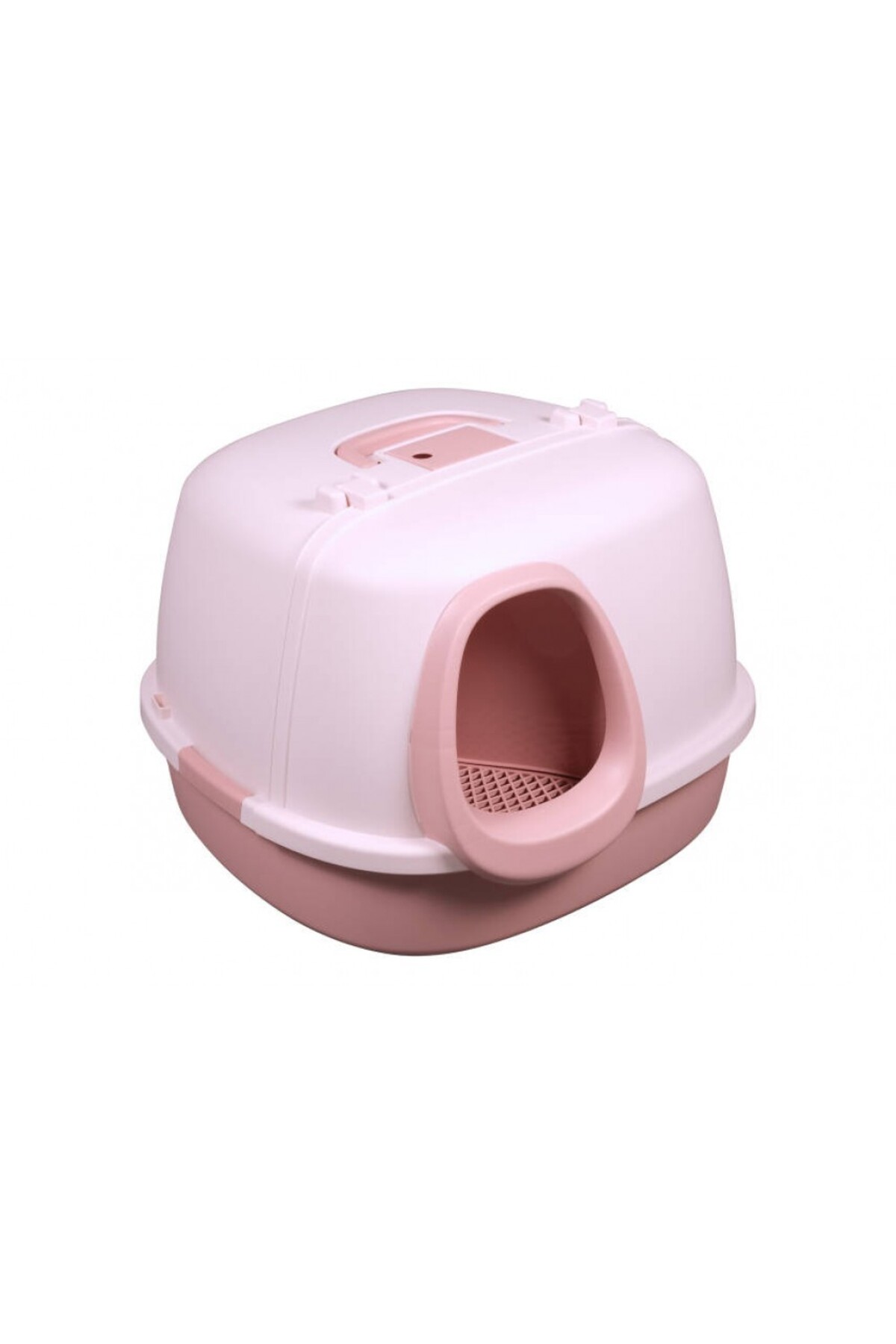 توالت گربه سرپوشیده پتس هوم PETS HOME مدل MSP-105، بزرگ، صورتی و دارای راهروی پاک‌سازی پنجه