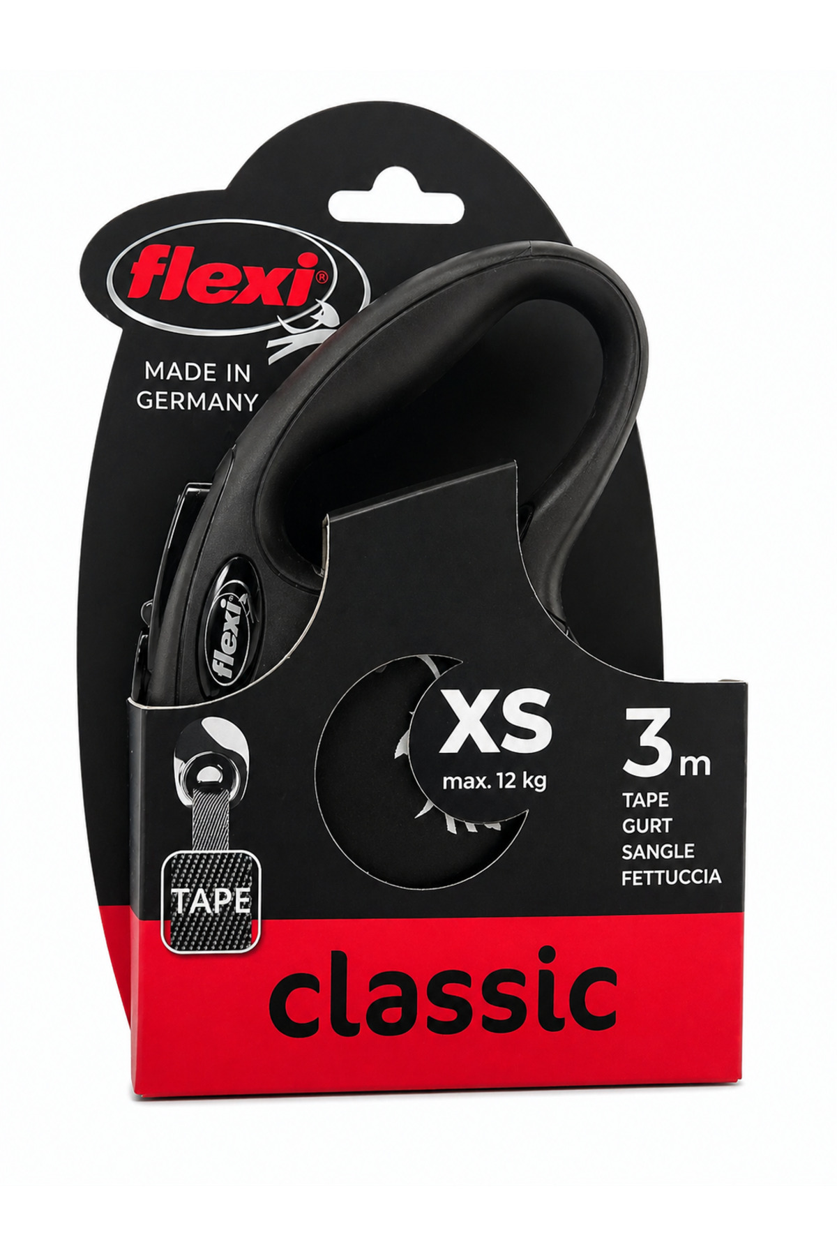 بند قلاده جمع‌شونده سگ فلکسی Flexi Classic، سایز XS، طول ۳ متر، تا وزن ۱۲ کیلوگرم مشکی