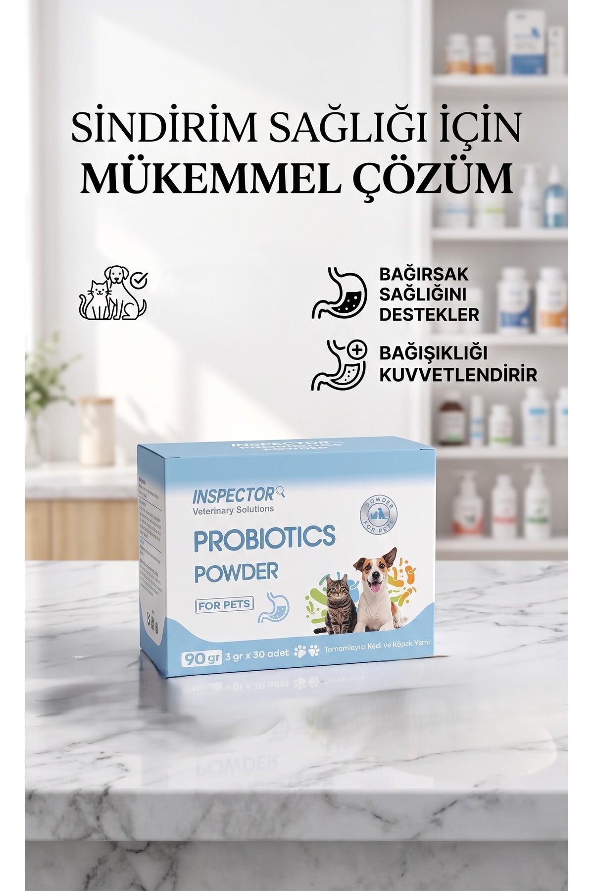 پودر مکمل گوارشی و پروبیوتیک سگ وداوت Vedavet INSPECTOR به‌همراه محلول مراقبتی VELTRIUM