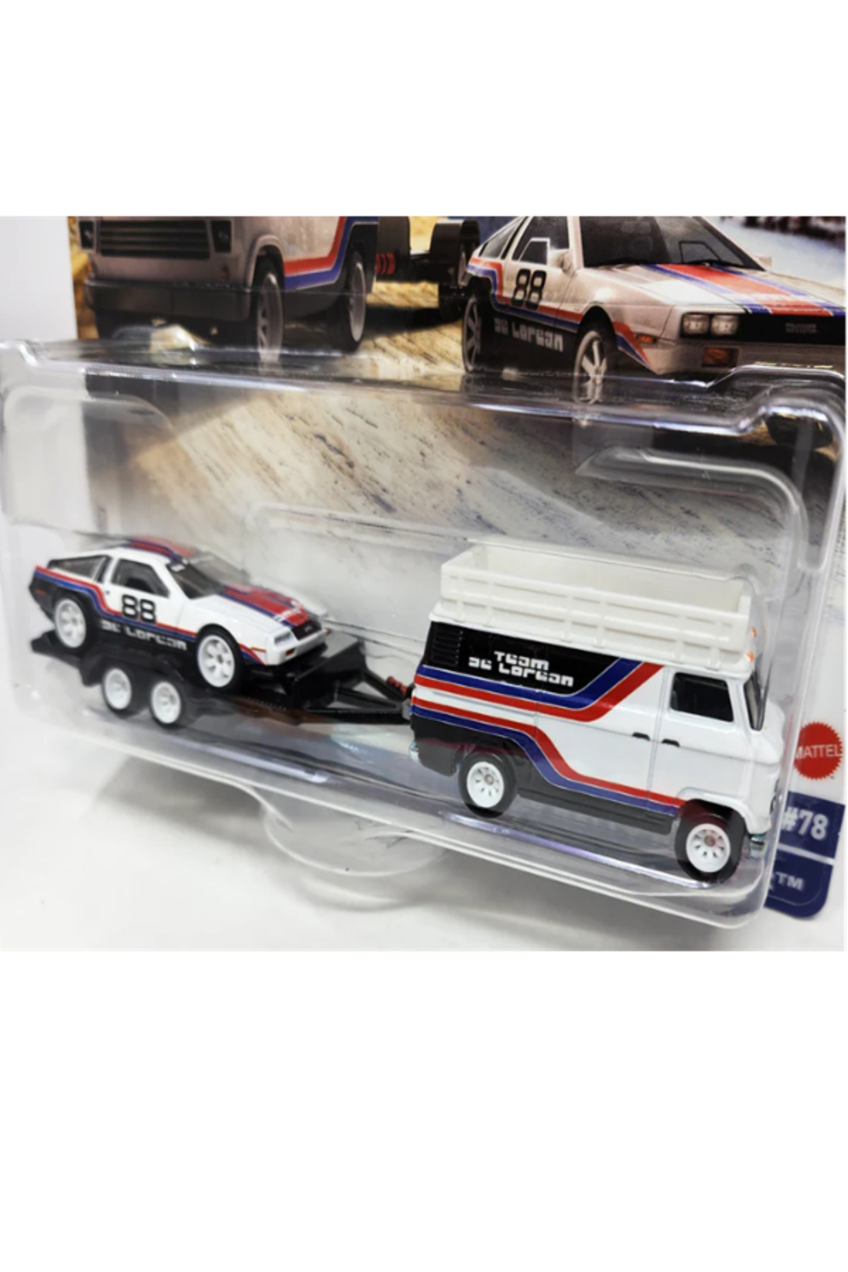 ماشین اسباب بازی تیمی پریمیوم اتومبیل حمل و نقل DMC DELOREAN HW RALLY HAULER MODEL CAR AND TRUCK هات ویلز اورجینال HOT WHEELS